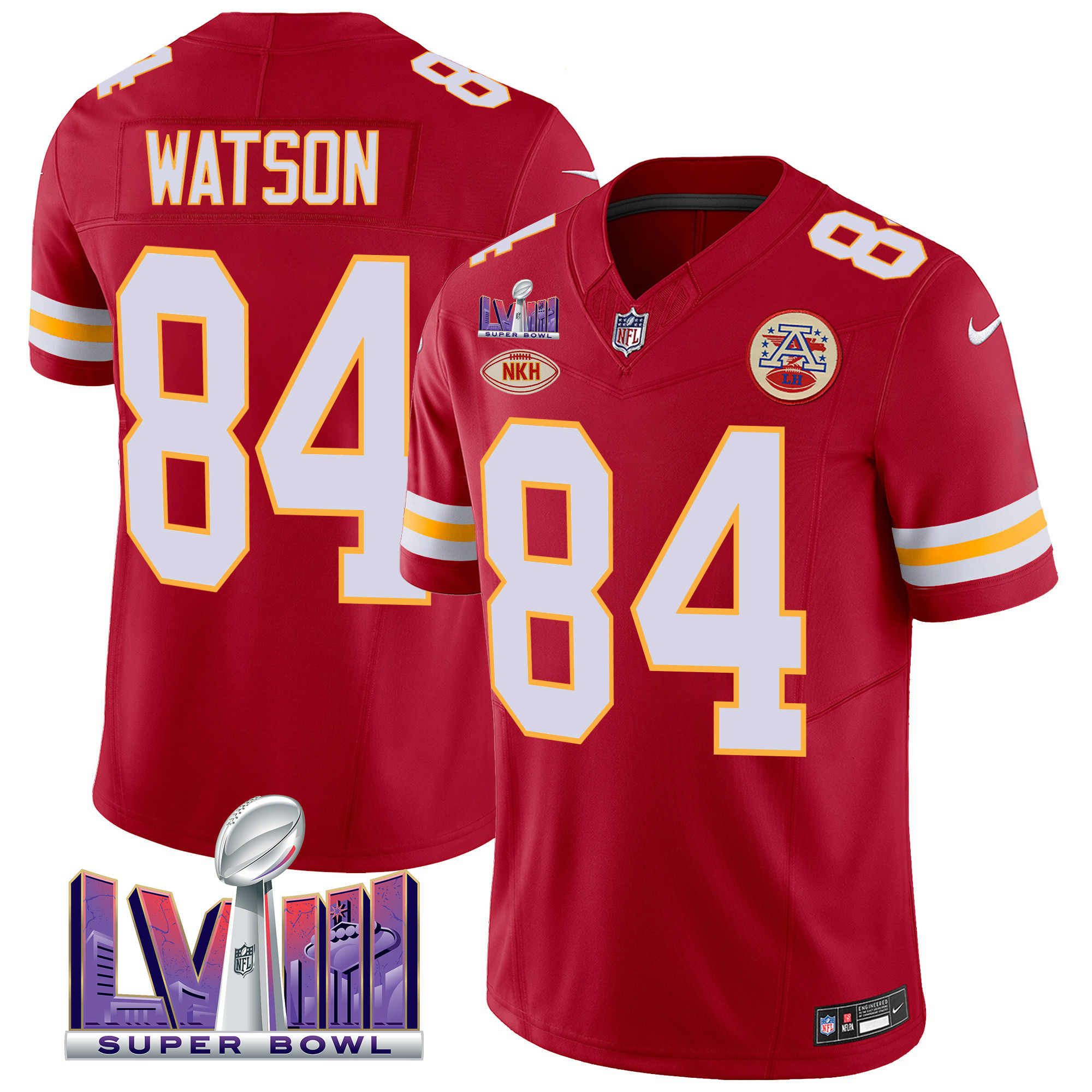 Justin Watson Men's Kansas City Chiefs Super Bowl LVIII Patch Vapor Red Jersey - All Stitched 
