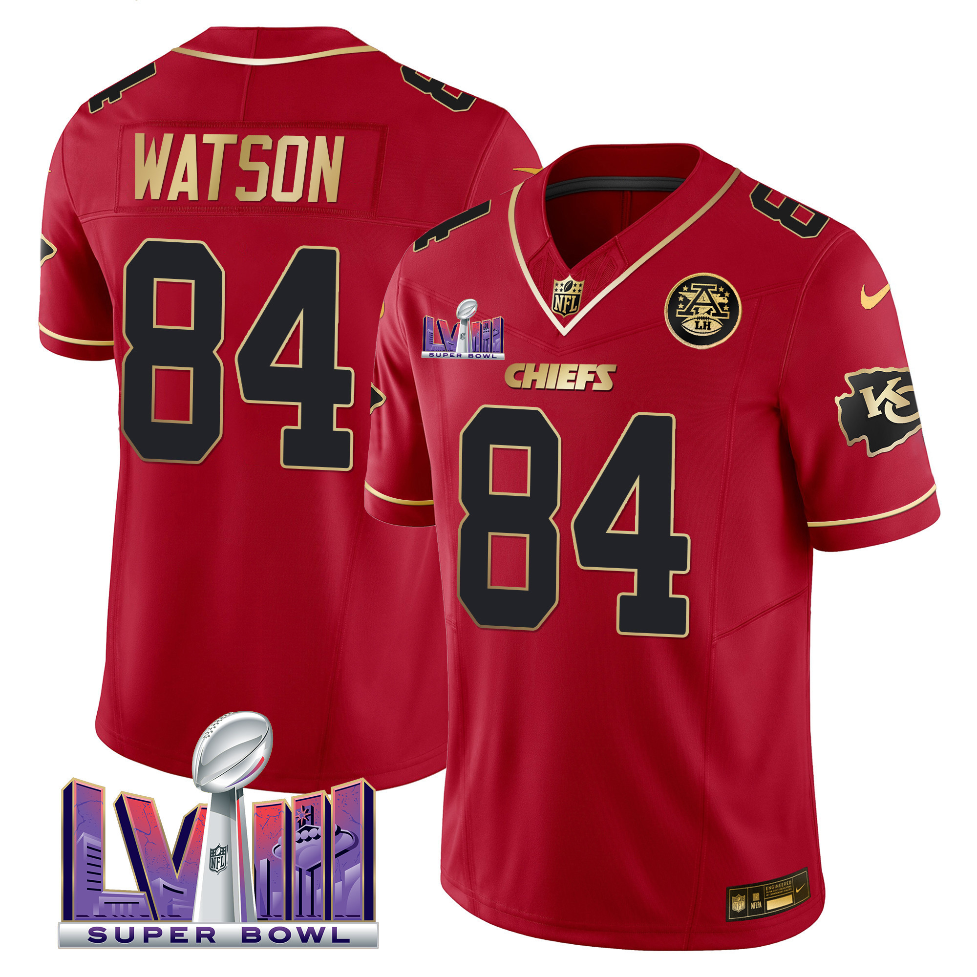 Justin Watson Men's Kansas City Chiefs Super Bowl LVIII Patch Vapor Red Special Jersey - All Stitched 