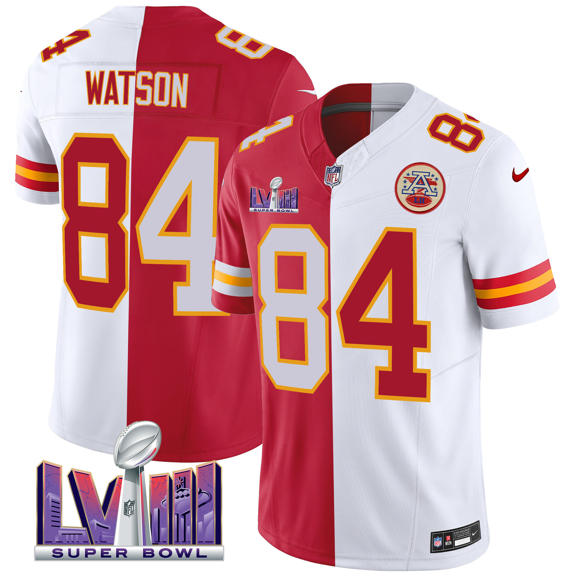 Justin Watson Men's Kansas City Chiefs Super Bowl LVIII Patch Vapor Split Jersey - All Stitched 