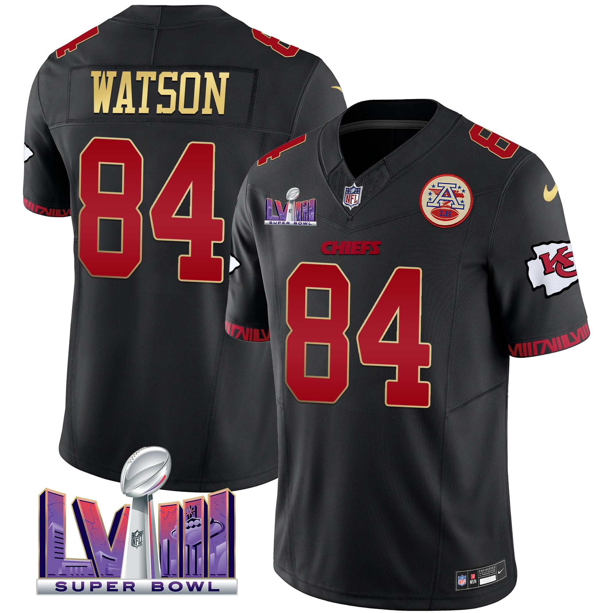 Justin Watson Men's Kansas City Chiefs Super Bowl LVIII Pattern Vapor Gold Trim Jersey - All Stitched 