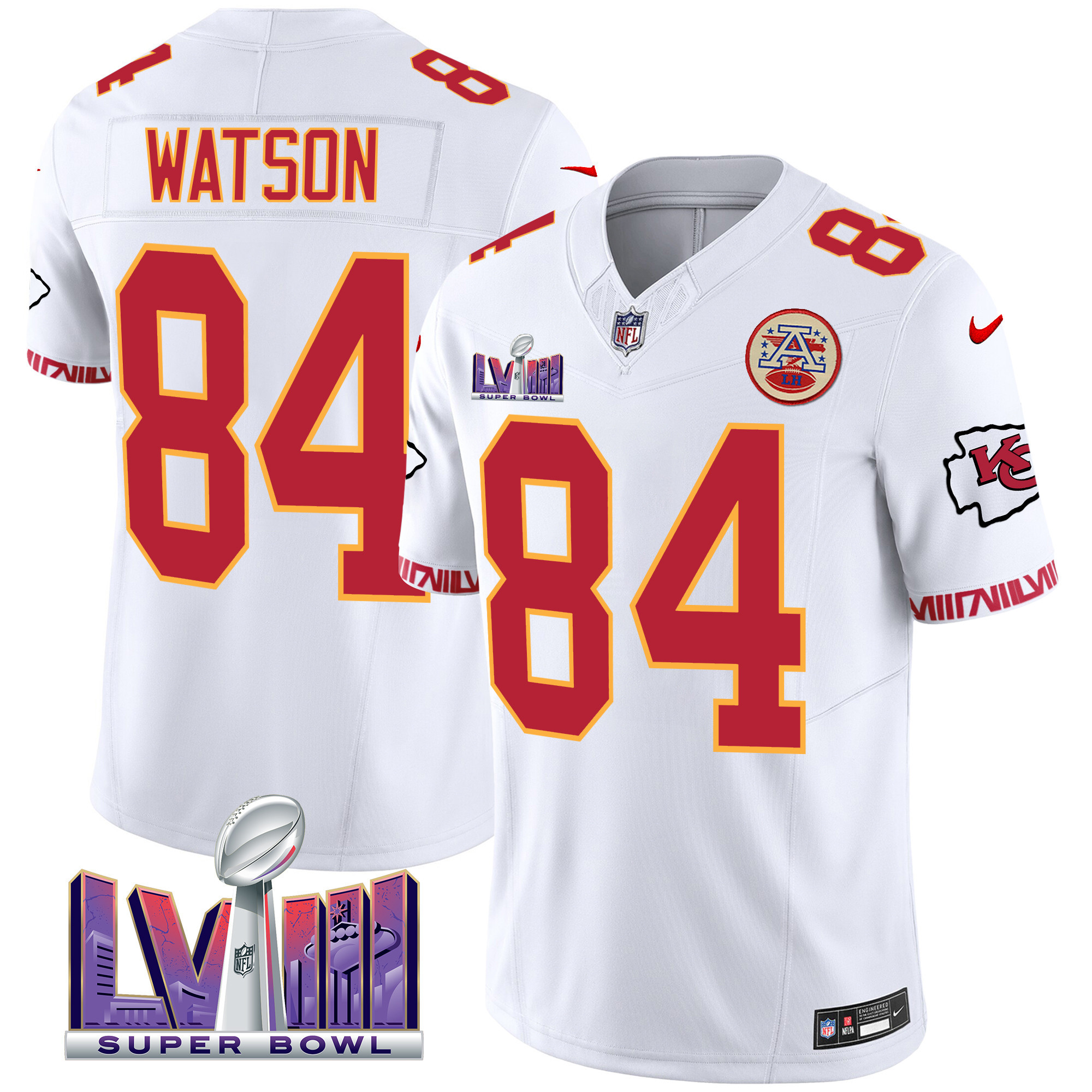 Justin Watson Men's Kansas City Chiefs Super Bowl LVIII Pattern Vapor White Jersey - All Stitched 