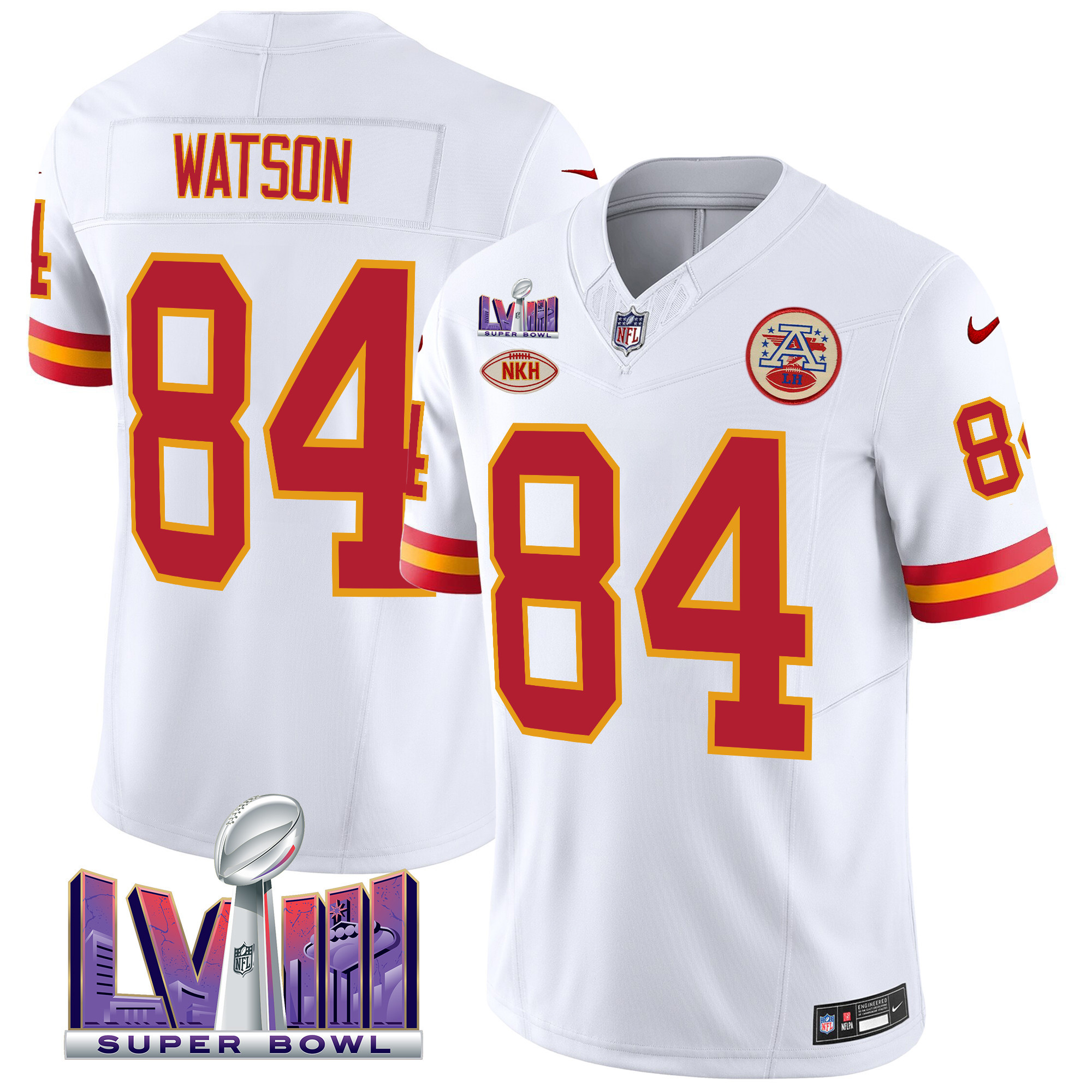 Justin Watson Men's Kansas City Chiefs Throwback Super Bowl LVIII Vapor White Jersey - All Stitched 