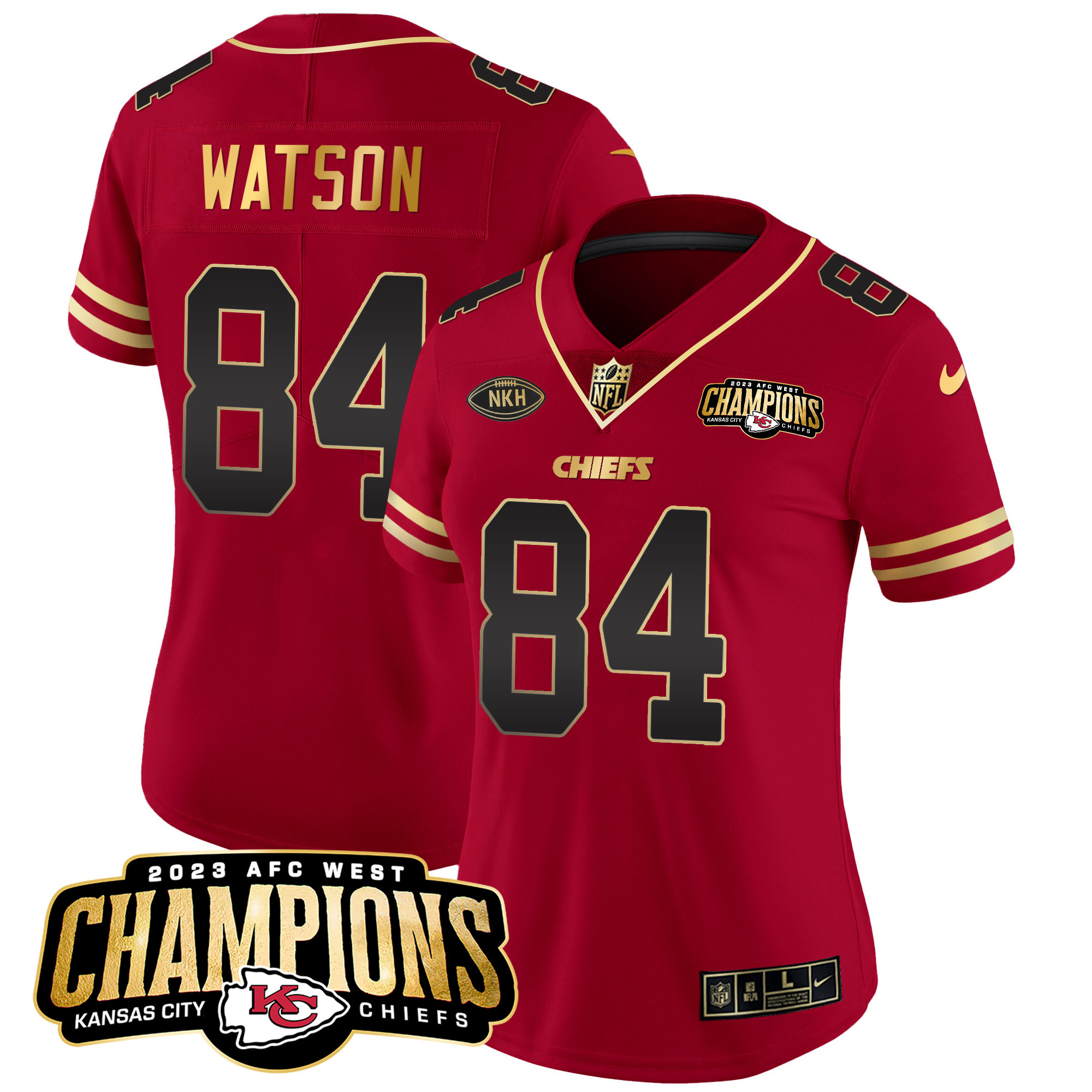 Justin Watson Women's Kansas City Chiefs 2023 AFC West Champions Patch Vapor Limited Black Red Jersey - All Stitched 