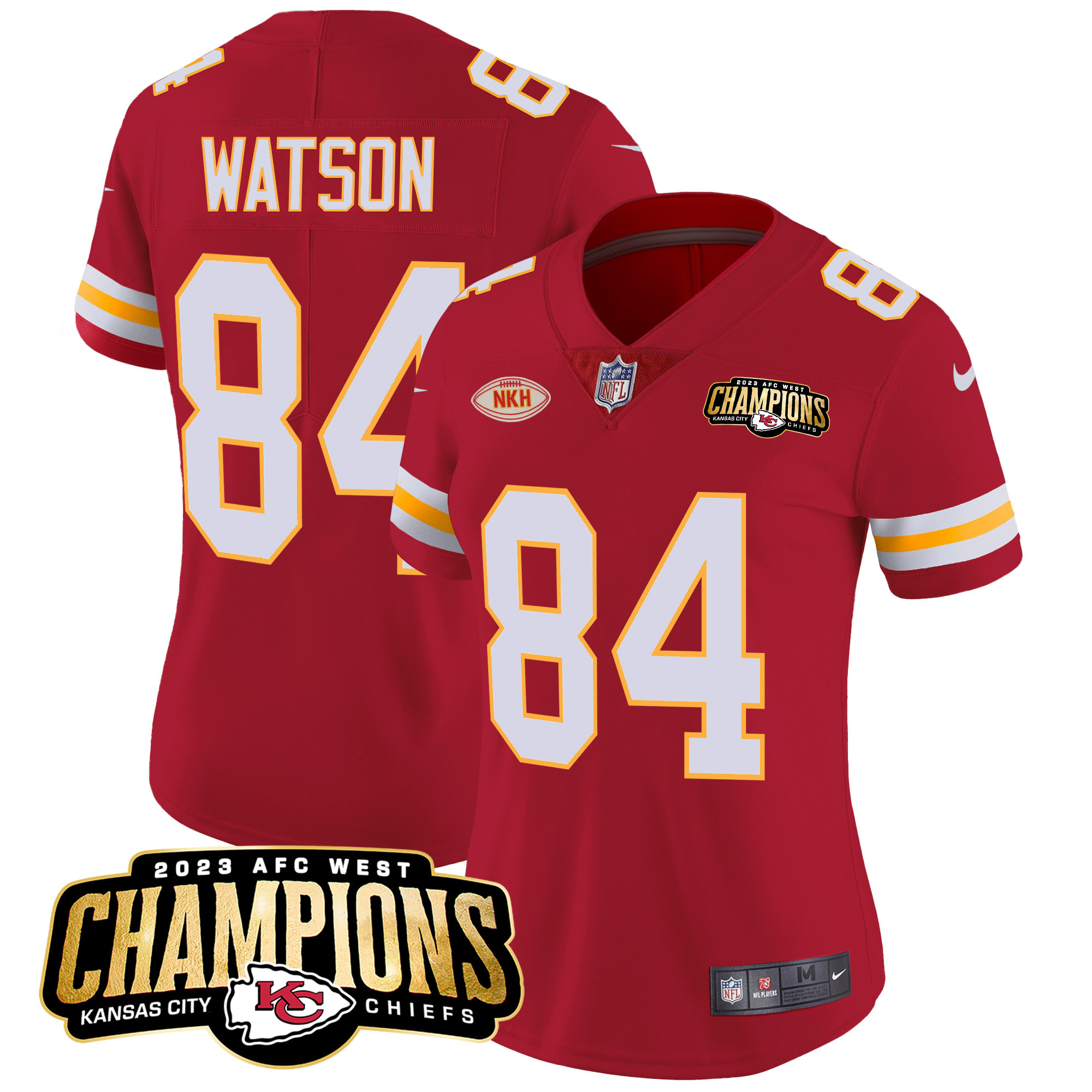 Justin Watson Women's Kansas City Chiefs 2023 AFC West Champions Patch Vapor Limited Red Jersey - All Stitched 