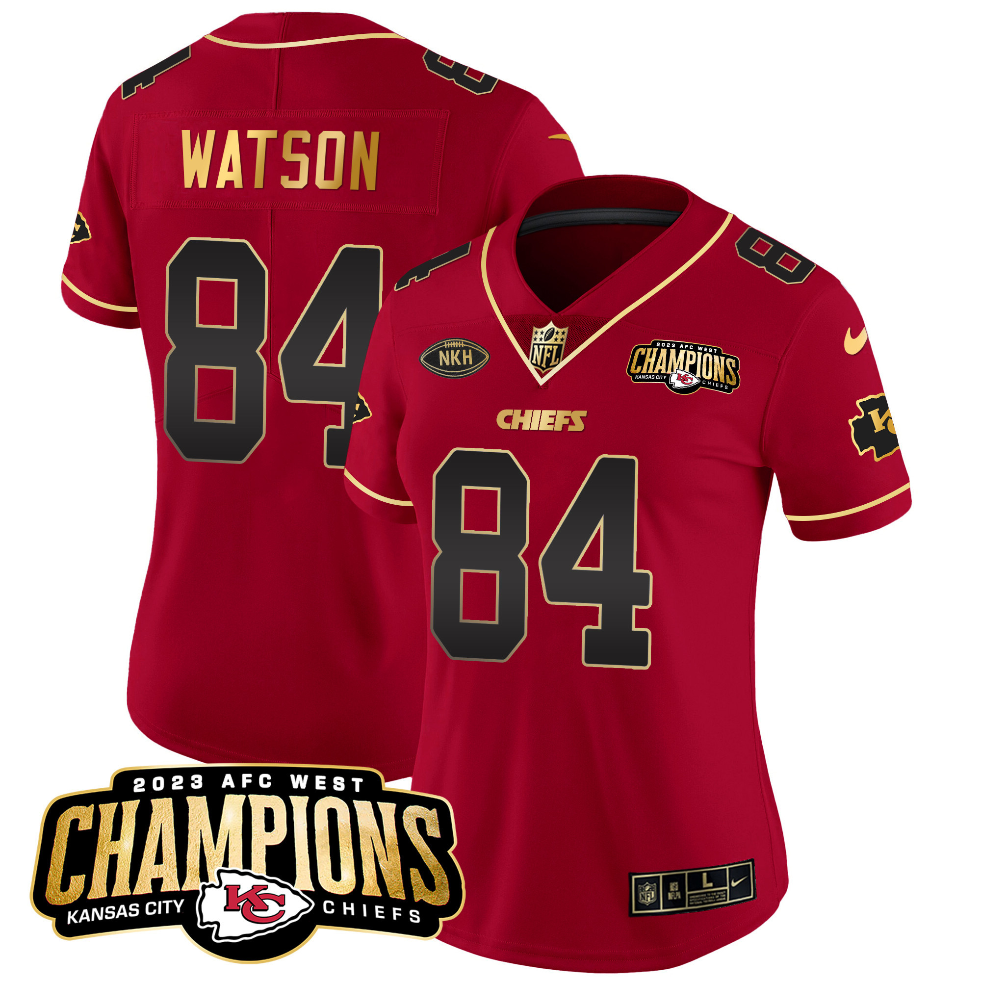 Justin Watson Women's Kansas City Chiefs 2023 AFC West Champions Patch Vapor Limited Red Special Jersey - All Stitched 