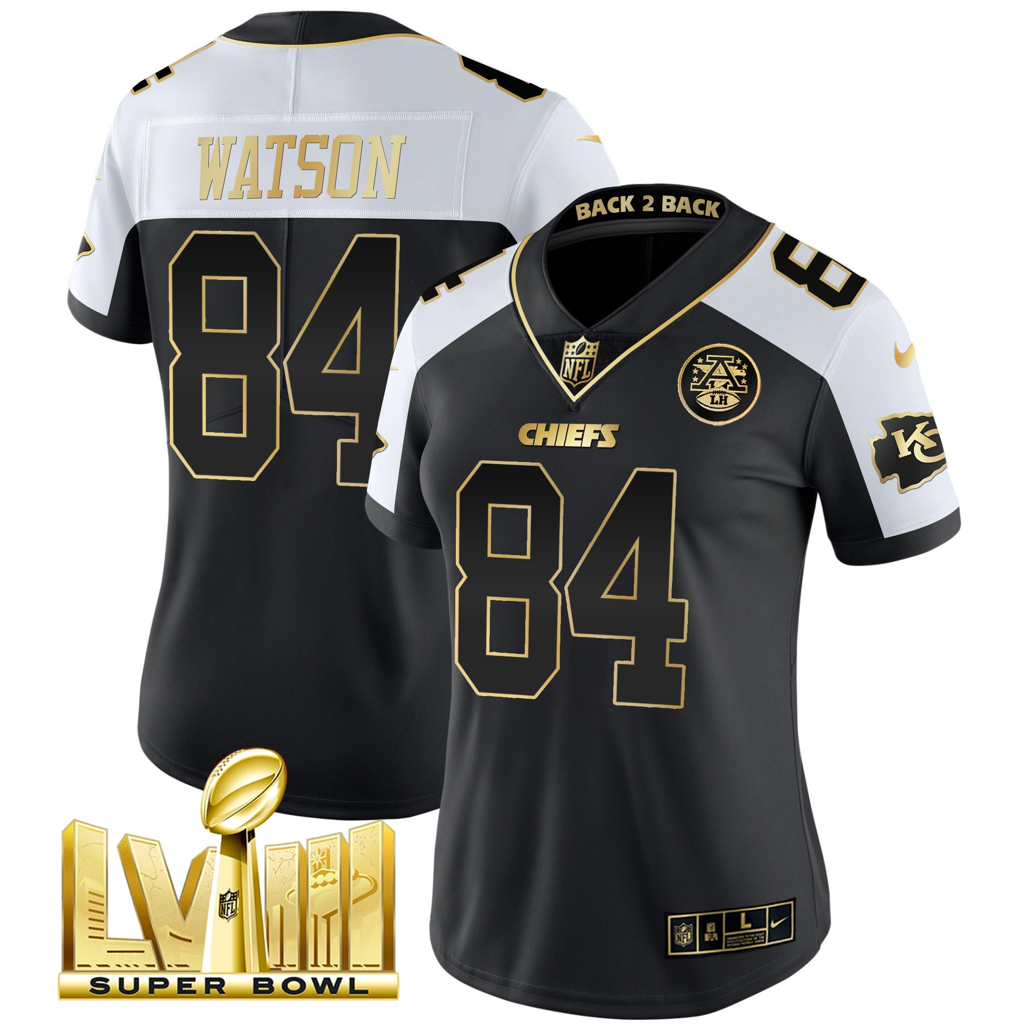 Justin Watson Women's Kansas City Chiefs Super Bowl LVIII & Back 2 Back Patch Vapor Alternate Jersey - All Stitched 