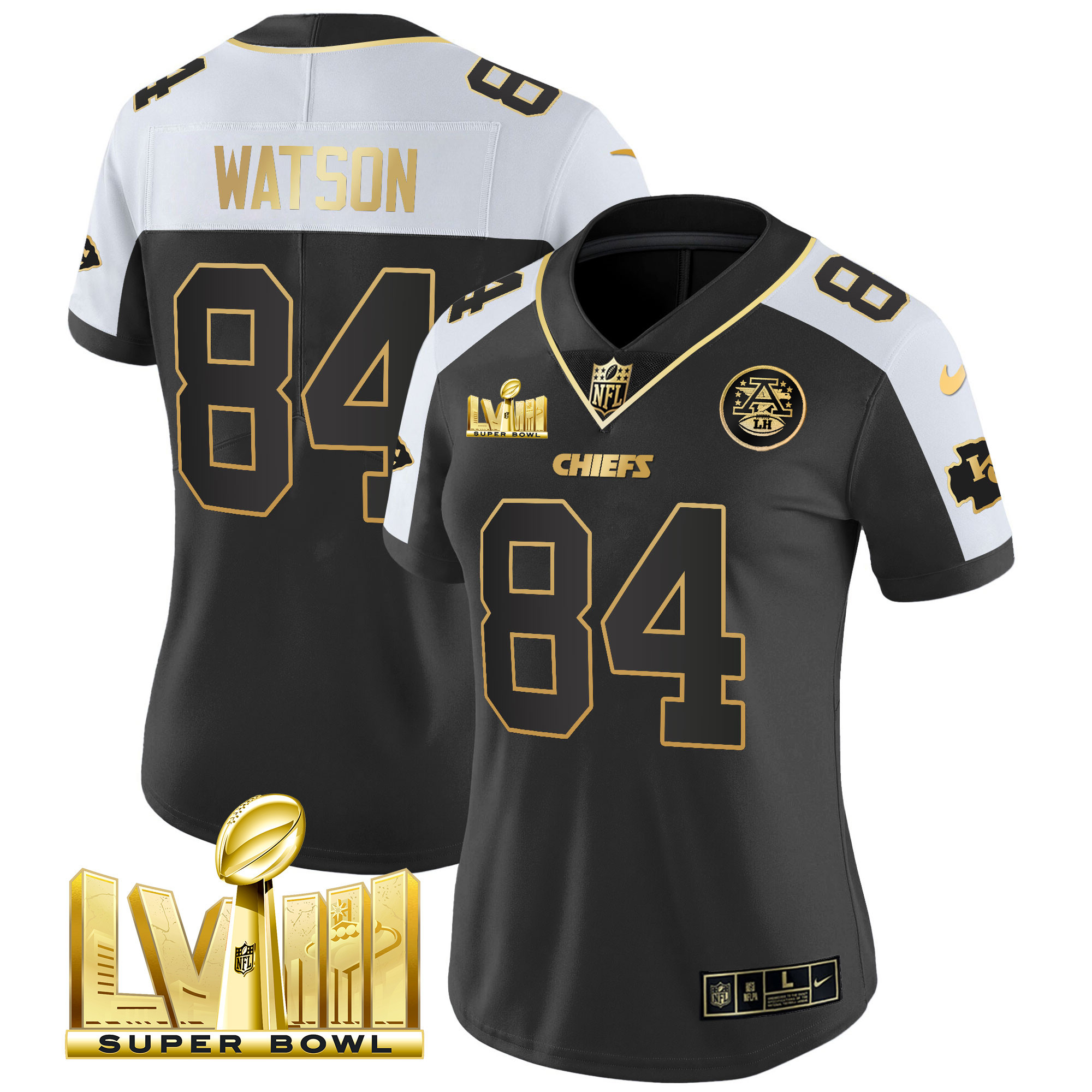 Justin Watson Women's Kansas City Chiefs Super Bowl LVIII Gold Patch Vapor Alternate Jersey - All Stitched 