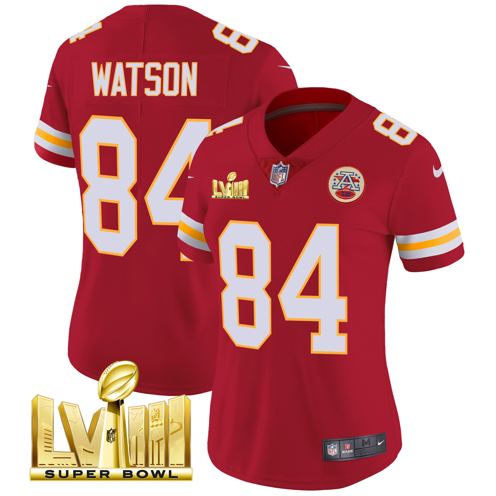 Justin Watson Women's Kansas City Chiefs Super Bowl LVIII Gold Patch Vapor Red Jersey - All Stitched 