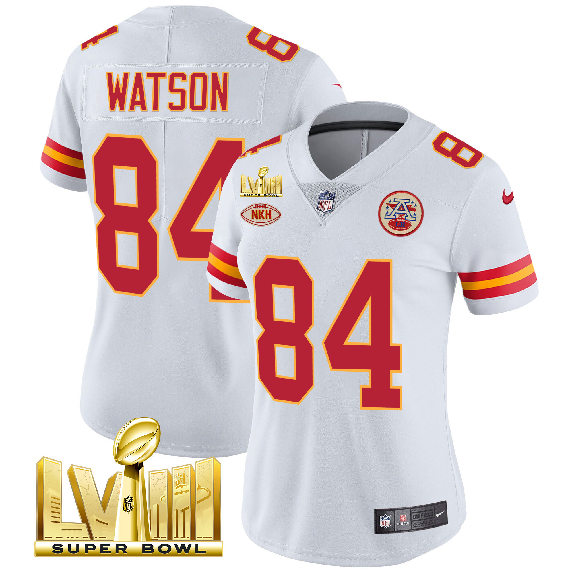 Justin Watson Women's Kansas City Chiefs Super Bowl LVIII Gold Patch Vapor White Jersey - All Stitched 