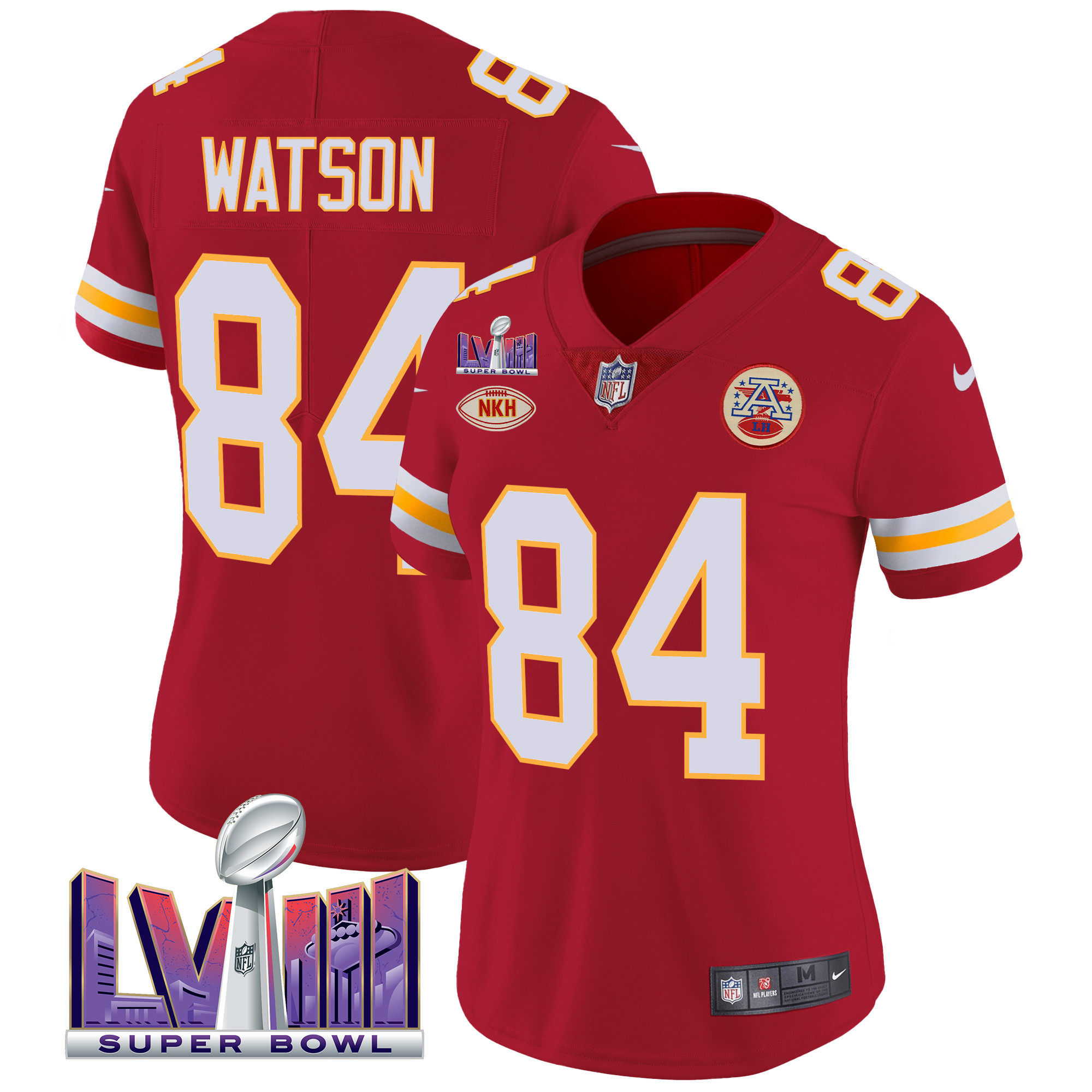 Justin Watson Women's Kansas City Chiefs Super Bowl LVIII Patch Vapor Red Jersey - All Stitched 