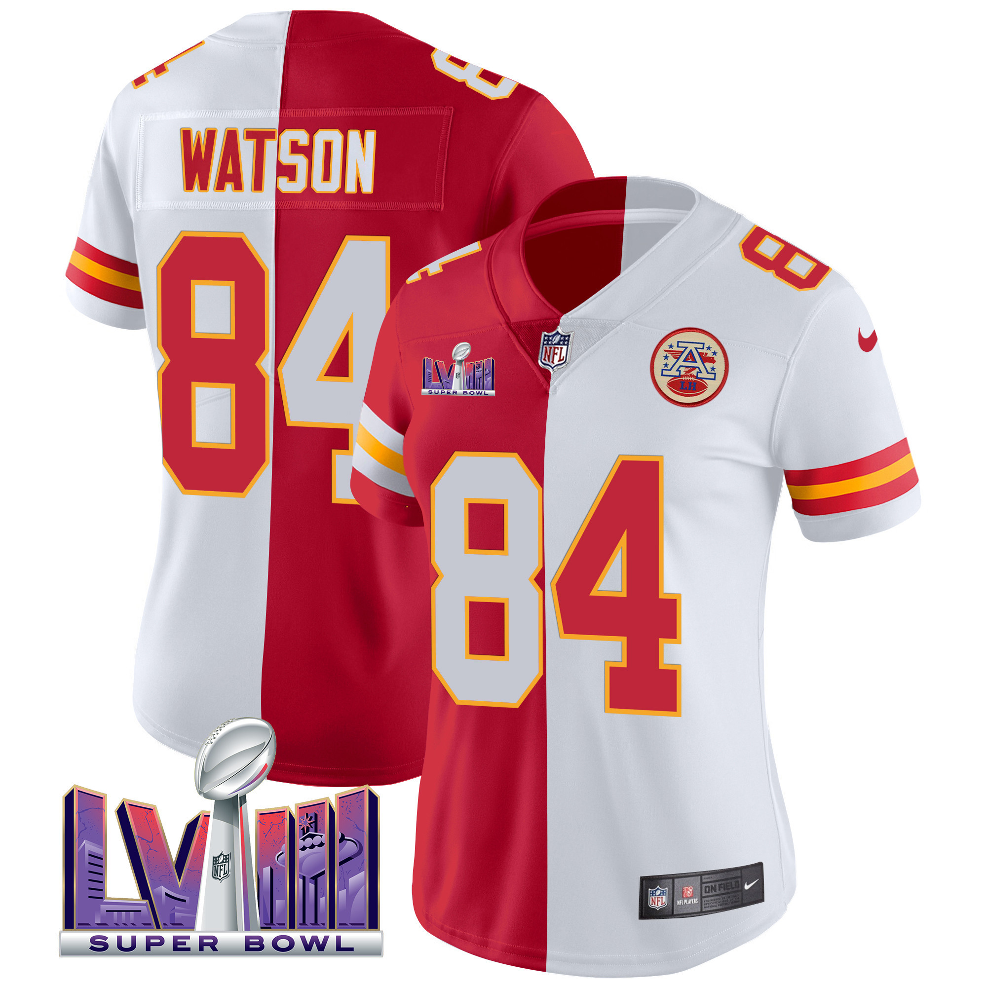 Justin Watson Women's Kansas City Chiefs Super Bowl LVIII Patch Vapor Split Jersey - All Stitched 