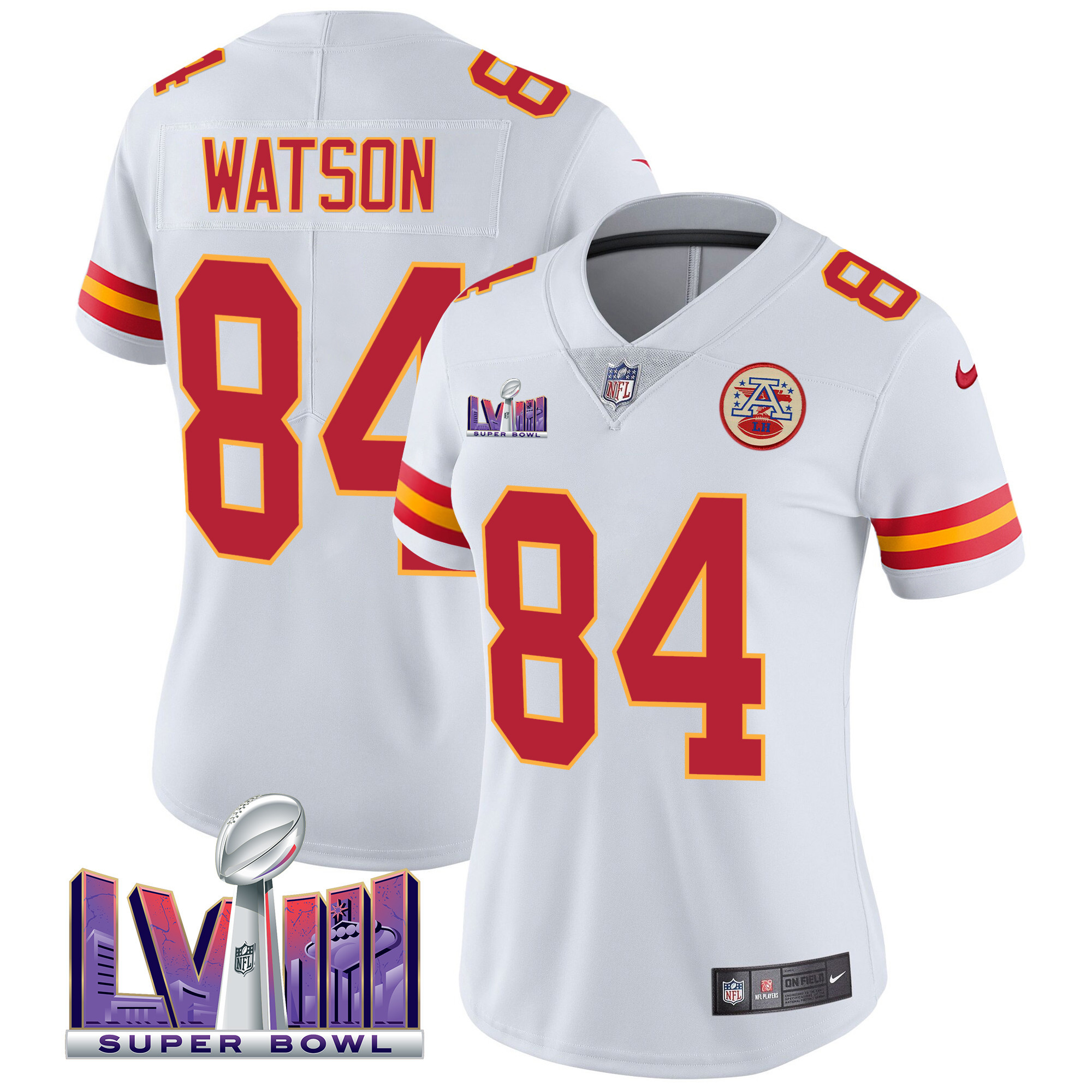 Justin Watson Women's Kansas City Chiefs Super Bowl LVIII Patch Vapor White Jersey - All Stitched 