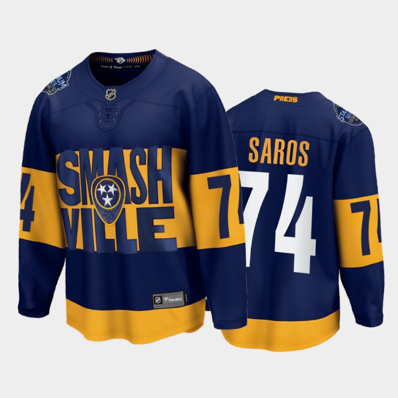 Juuse Saros Nashville Predators 2022 Stadium Series Navy Fanatics Jersey