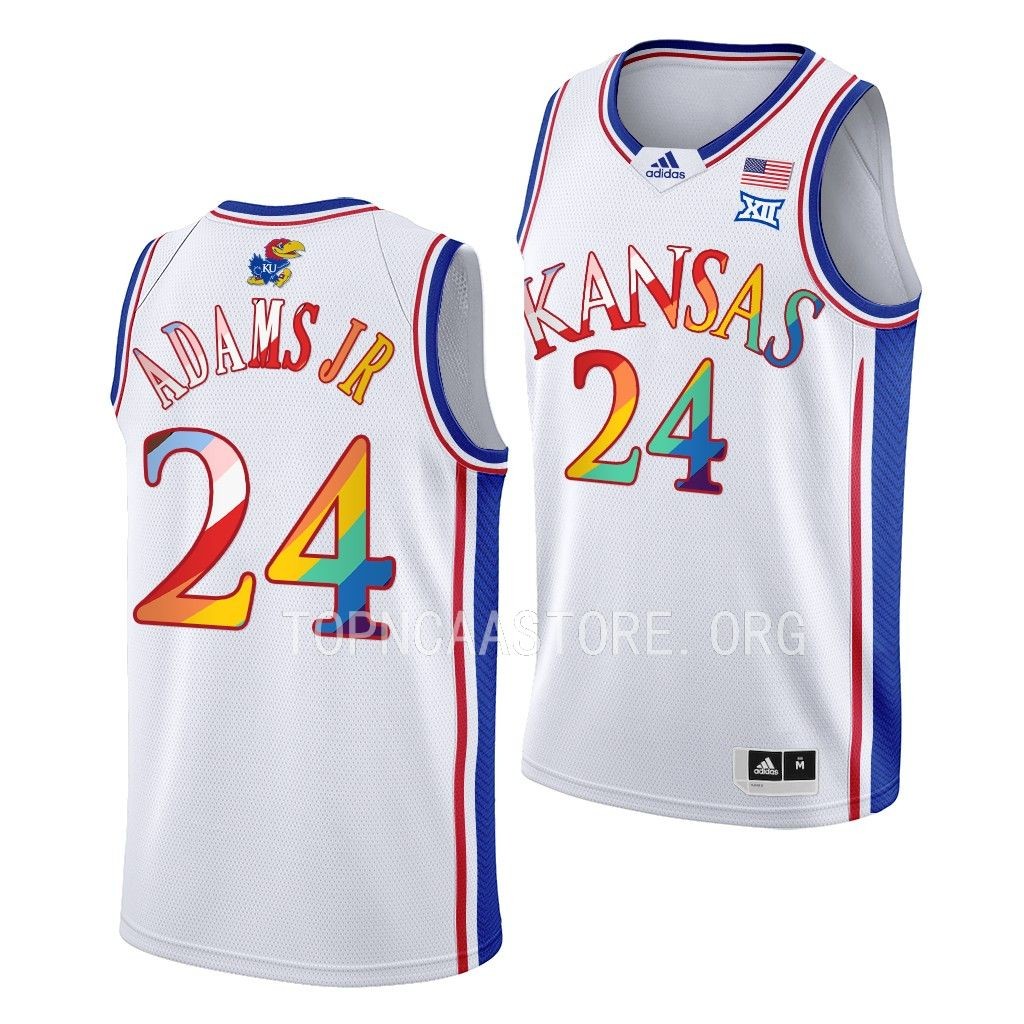 K.J. Adams Jr. Kansas Jayhawks #24 White 2023 Pride Jersey
