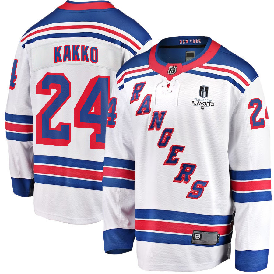 Kaapo Kakko 24 New York Rangers Stanley Cup 2023 Playoffs Patch Away Breakaway Men Stitched Jersey – White
