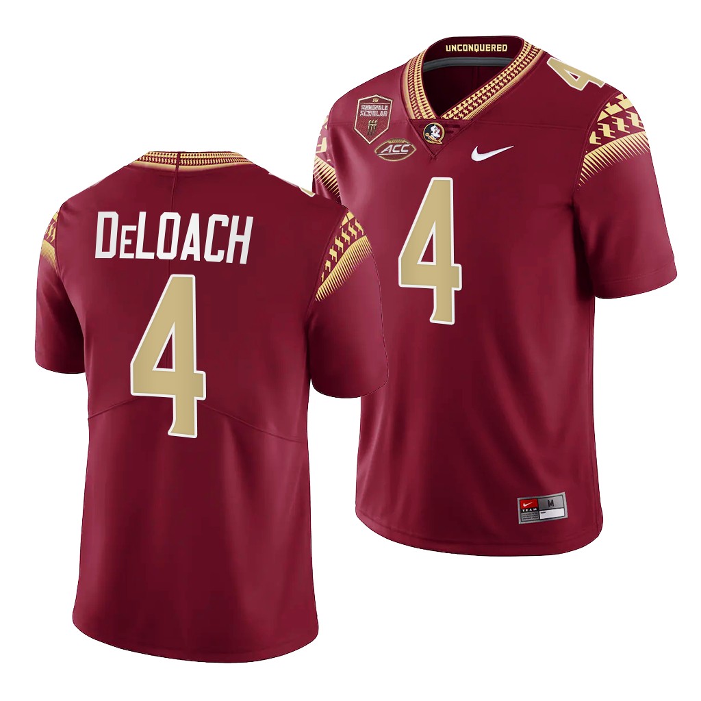 Kalen DeLoach Florida State Seminoles #4 Garnet Jersey Seminole Scholar patch Men's Limited Uniform
