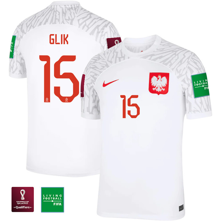 Kamil Glik 15 – Poland National Team FIFA World Cup Qatar 2022 Patch Home Soccer Jersey, Men
