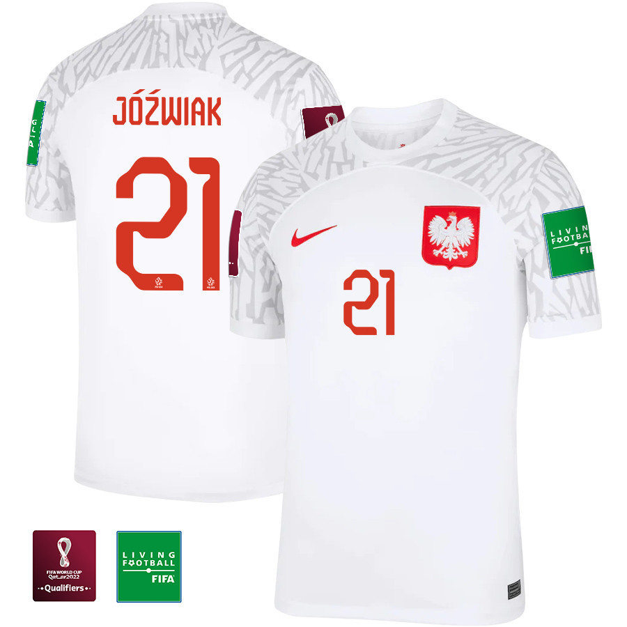 Kamil Jozwiak 21 – Poland National Team FIFA World Cup Qatar 2022 Patch Home Soccer Jersey, Men