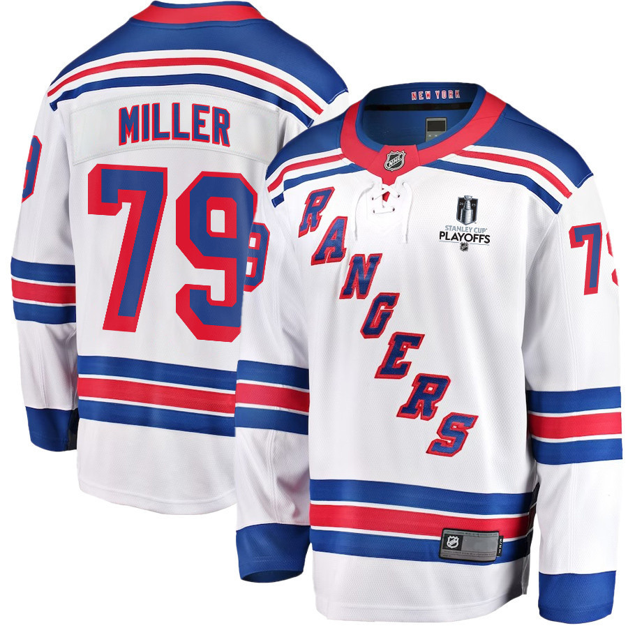 K’Andre Miller 79 New York Rangers Stanley Cup 2023 Playoffs Patch Away Breakaway Men Stitched Jersey – White
