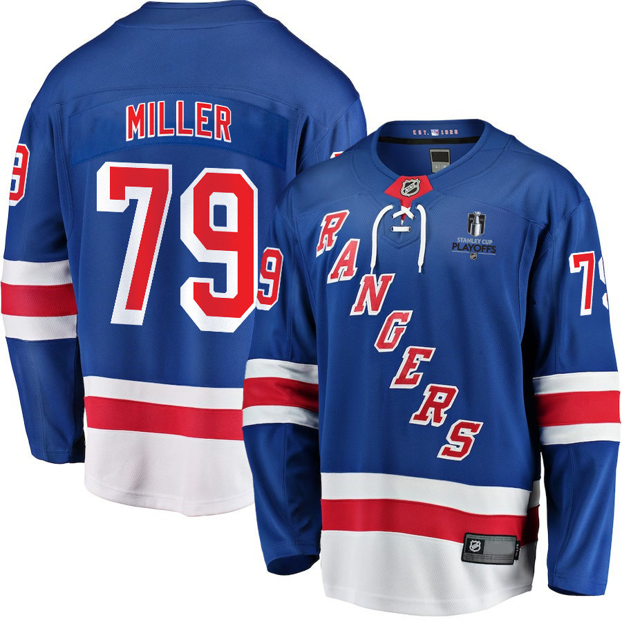 K’Andre Miller 79 New York Rangers Stanley Cup 2023 Playoffs Patch Home Breakaway Men Stitched Jersey – Blue