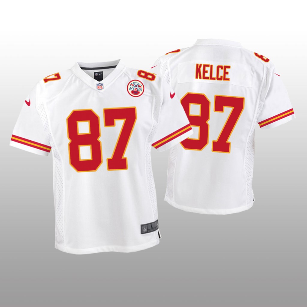 Kansas City Chiefs #87 White Travis Kelce Game Jersey - Youth