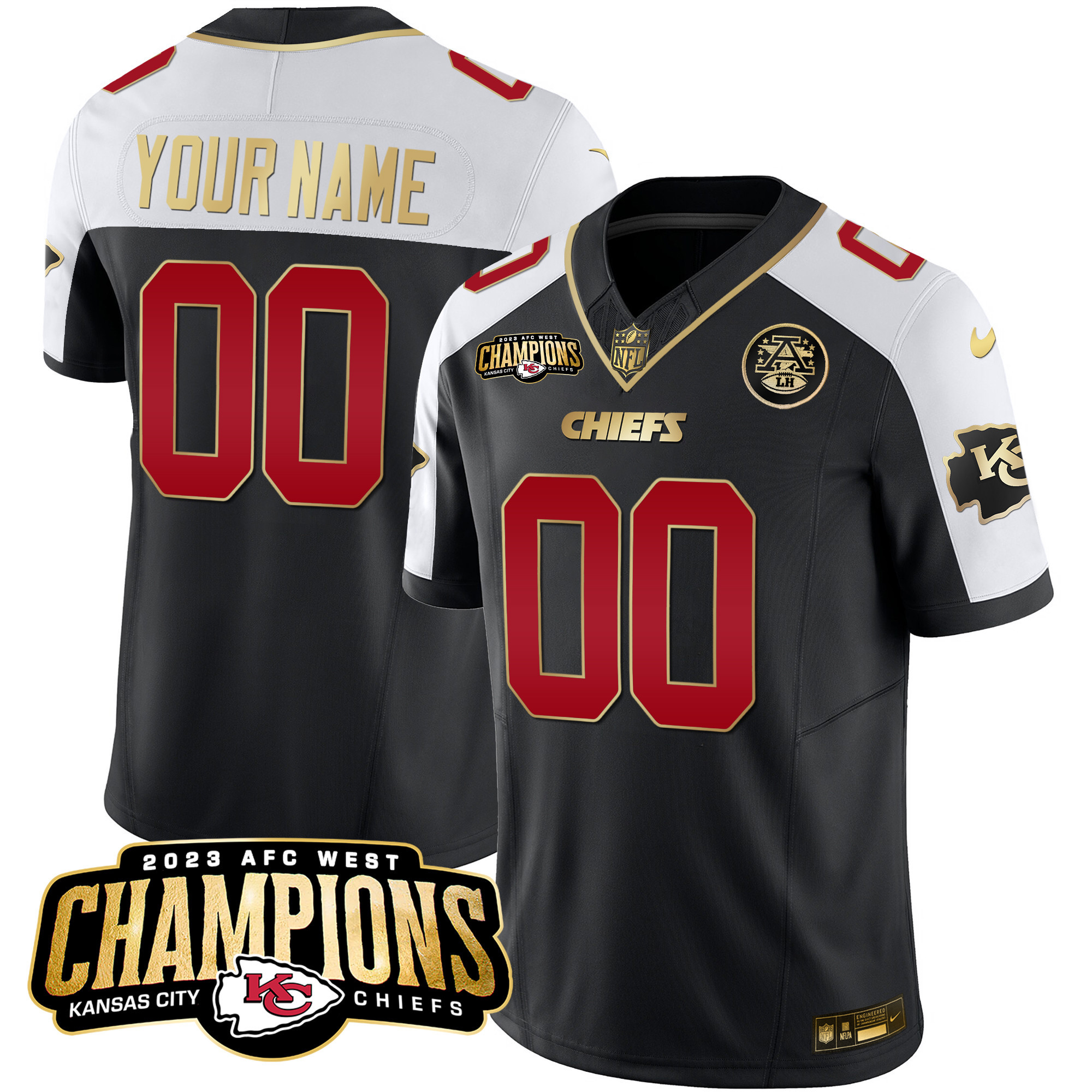 Kansas City Chiefs 2023 AFC West Champions Patch Vapor Limited Custom Black Alternate Jersey - All Stitched 