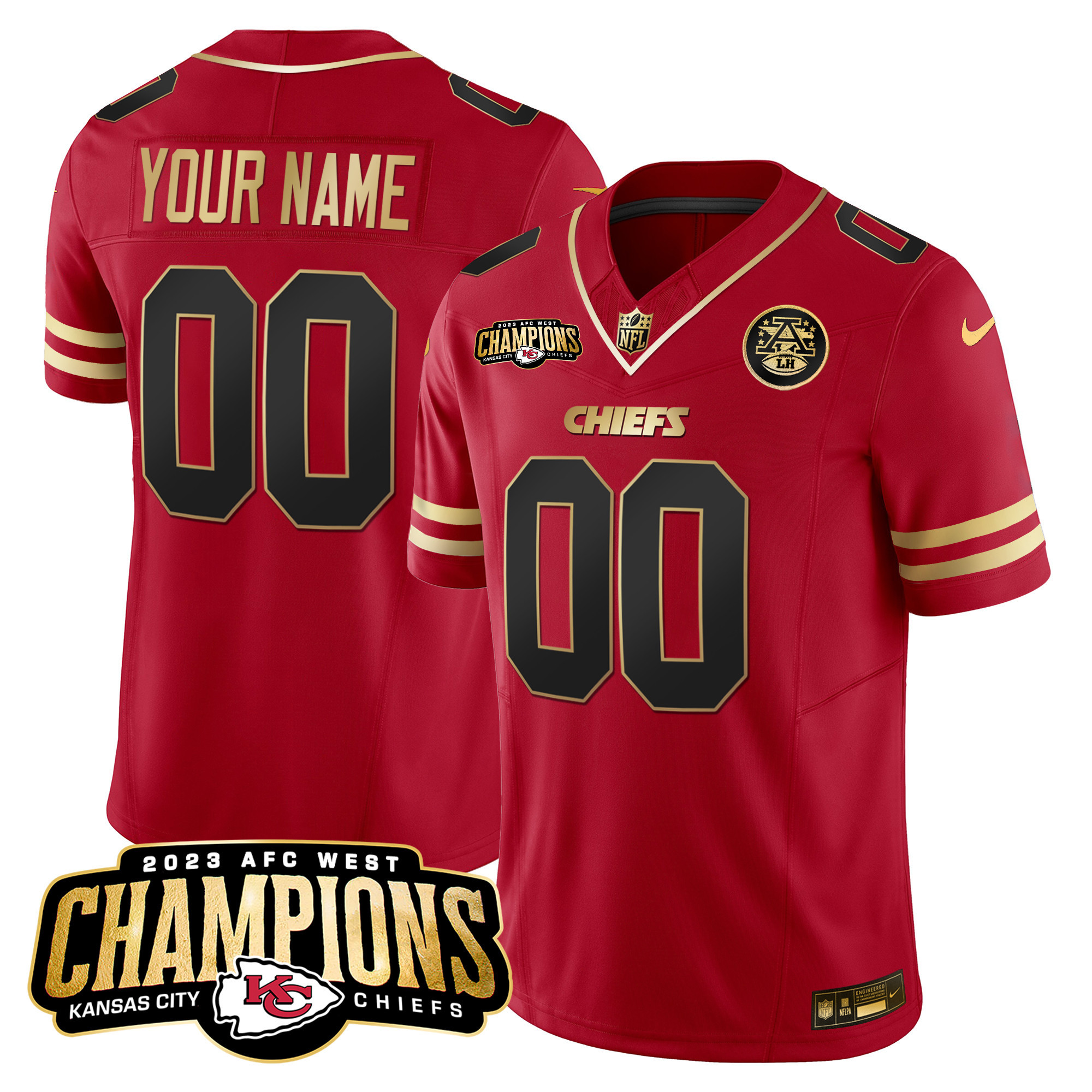 Kansas City Chiefs 2023 AFC West Champions Patch Vapor Limited Custom Black Red Jersey - All Stitched 