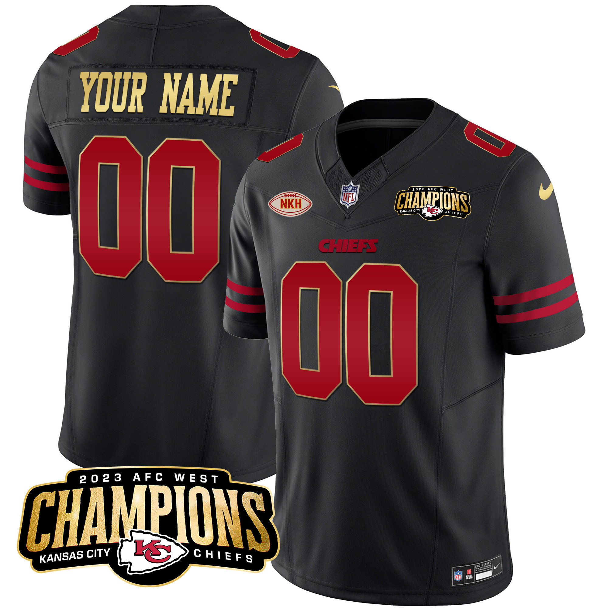 Kansas City Chiefs 2023 AFC West Champions Patch Vapor Limited Custom Gold Trim Jersey - All Stitched 