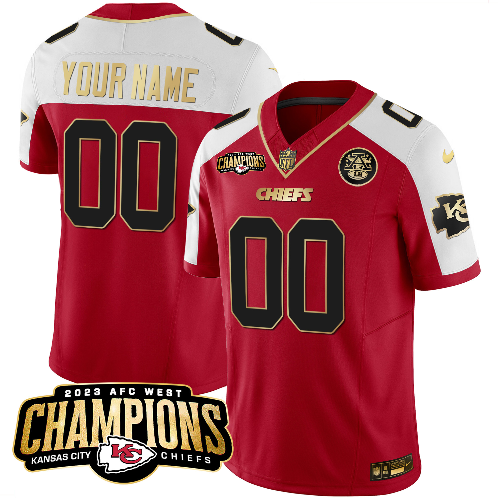 Kansas City Chiefs 2023 AFC West Champions Patch Vapor Limited Custom Red Alternate Jersey - All Stitched 