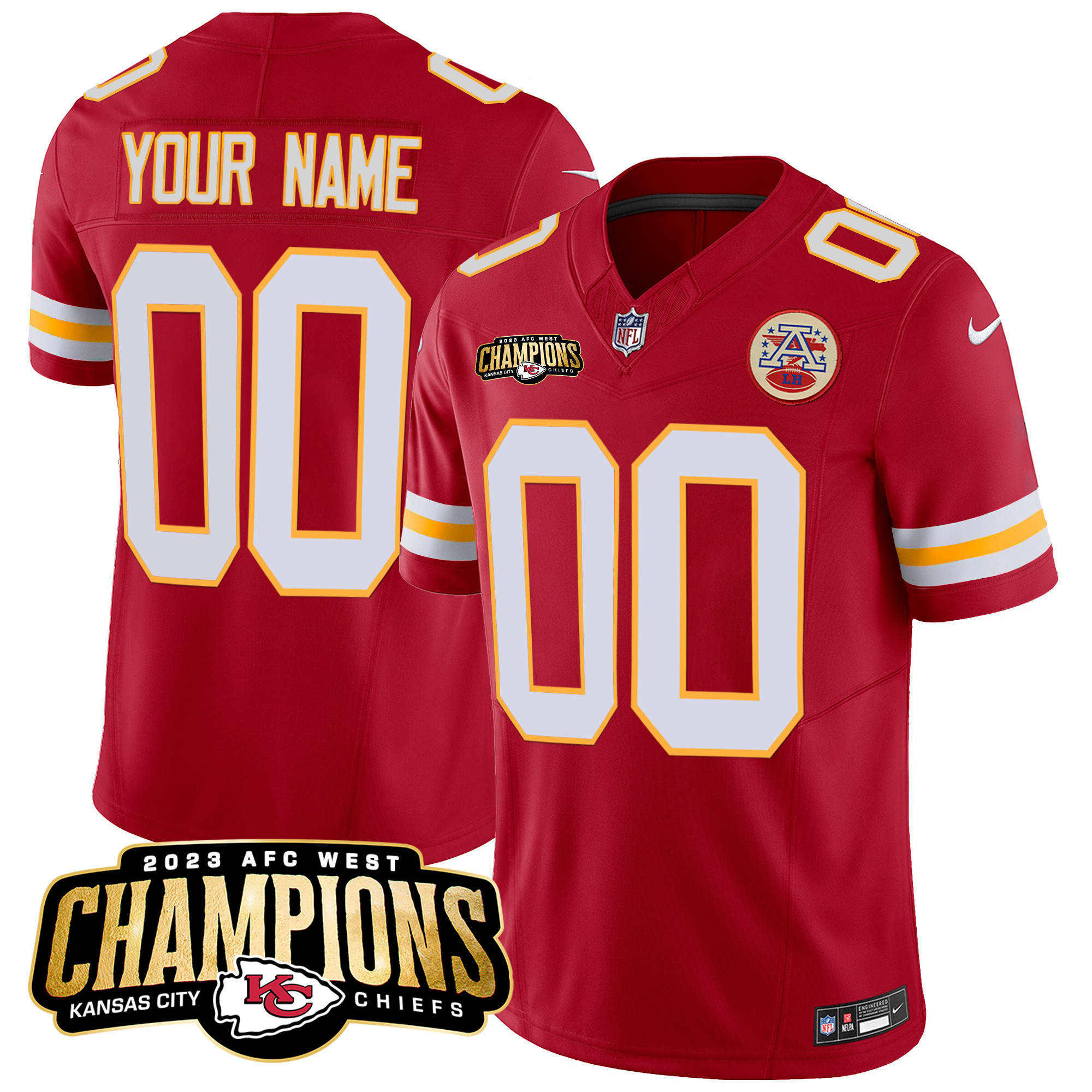 Kansas City Chiefs 2023 AFC West Champions Patch Vapor Limited Custom Red Jersey - All Stitched 