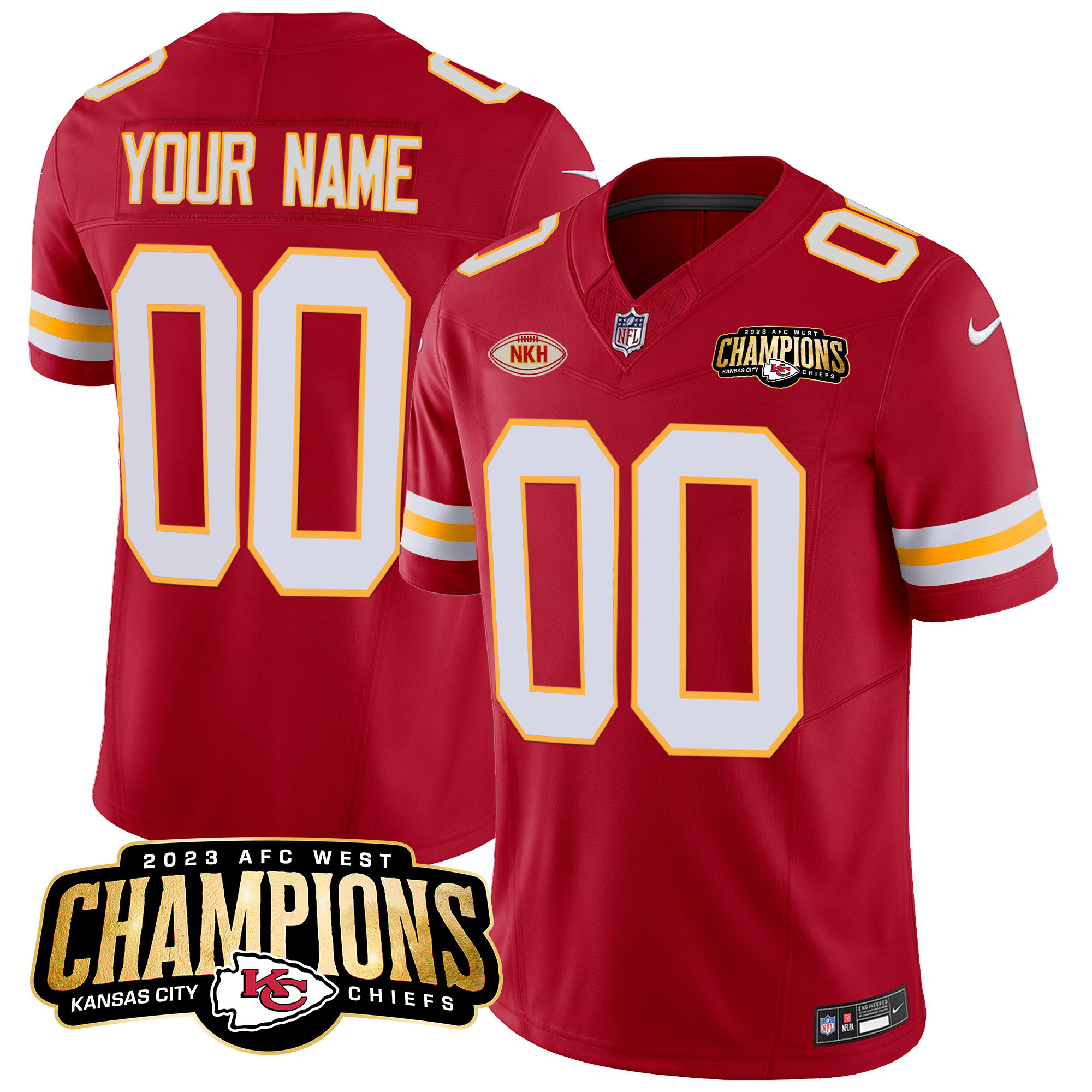 Kansas City Chiefs 2023 AFC West Champions Patch Vapor Limited Custom Red Jersey - All Stitched 