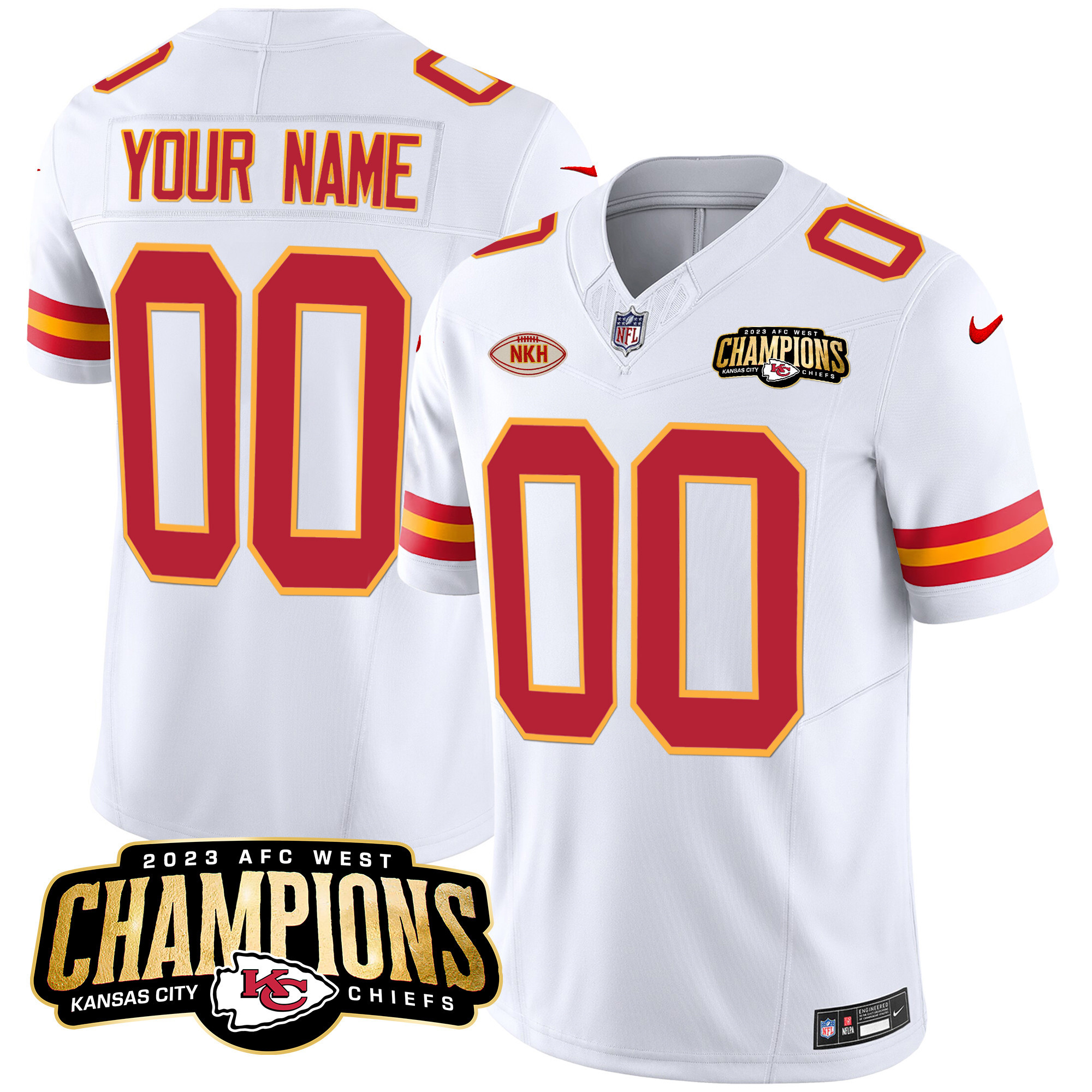 Kansas City Chiefs 2023 AFC West Champions Patch Vapor Limited Custom White Jersey - All Stitched 