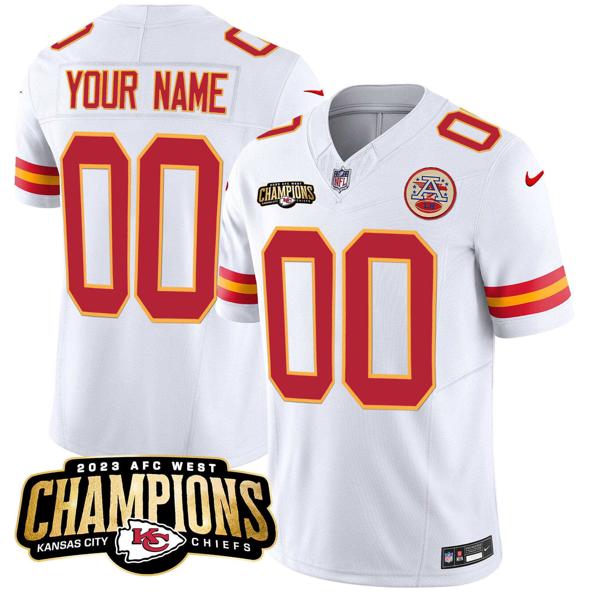Kansas City Chiefs 2023 AFC West Champions Patch Vapor Limited Custom White Jersey - All Stitched 