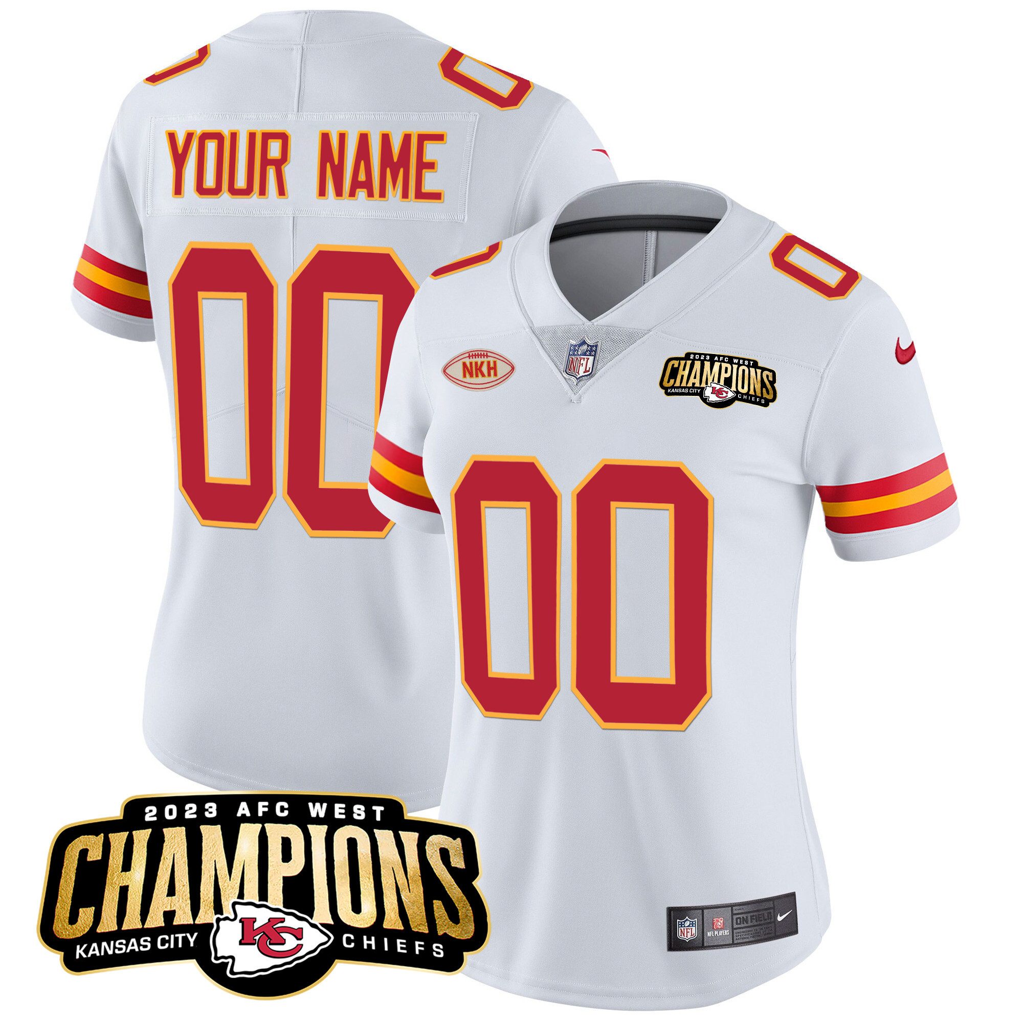 Kansas City Chiefs 2023 AFC West Champions Patch Vapor Limited Custom White Jersey - All Stitched 