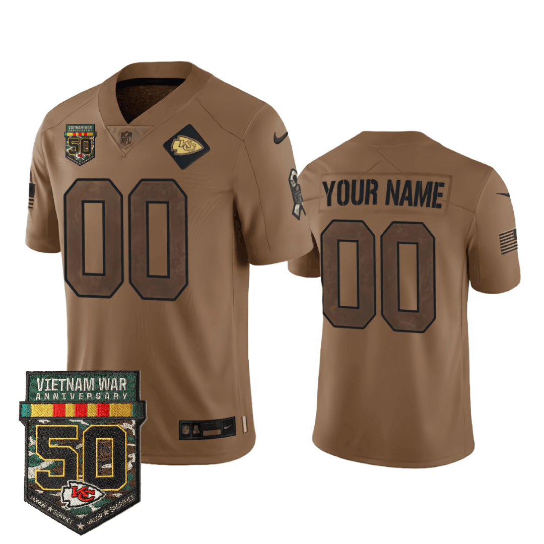 Kansas City Chiefs 2023 Salute To Service Limited Custom - 50th Vietnam War Anniversary Patch Brown Jersey - All Stitched 