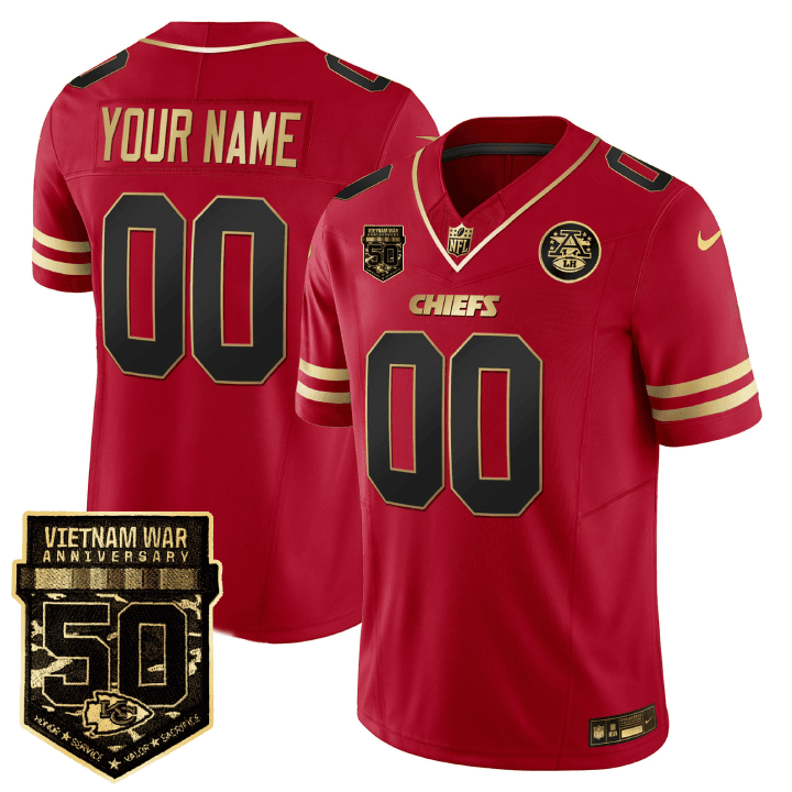 Kansas City Chiefs 50th Vietnam War Anniversary Patch Vapor Limited Custom Black Red Jersey - All Stitched 