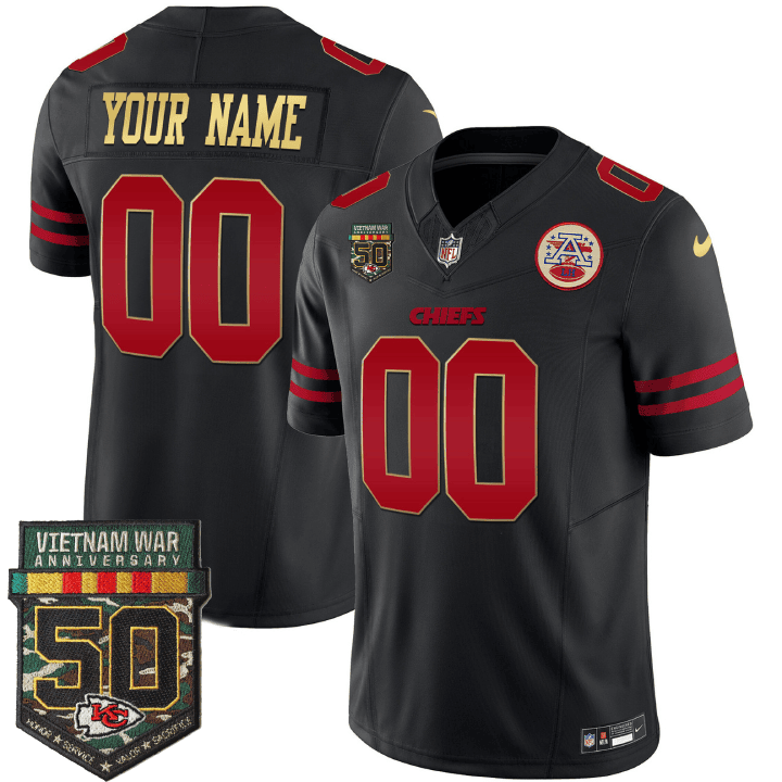 Kansas City Chiefs 50th Vietnam War Anniversary Patch Vapor Limited Custom Gold Trim Jersey - All Stitched 