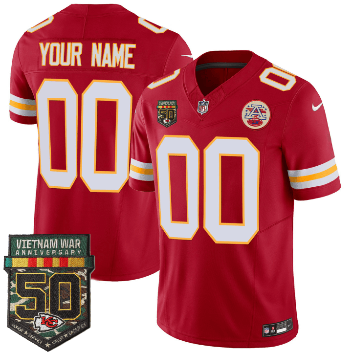 Kansas City Chiefs 50th Vietnam War Anniversary Patch Vapor Limited Custom Red Jersey - All Stitched 