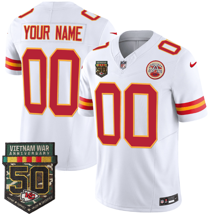 Kansas City Chiefs 50th Vietnam War Anniversary Patch Vapor Limited Custom White Jersey - All Stitched 
