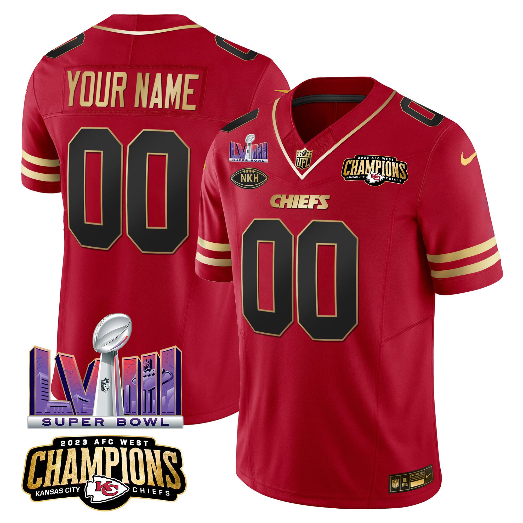 Kansas City Chiefs AFC West Champions & Super Bowl LVIII Patch Vapor Custom Black Red Jersey - All Stitched 