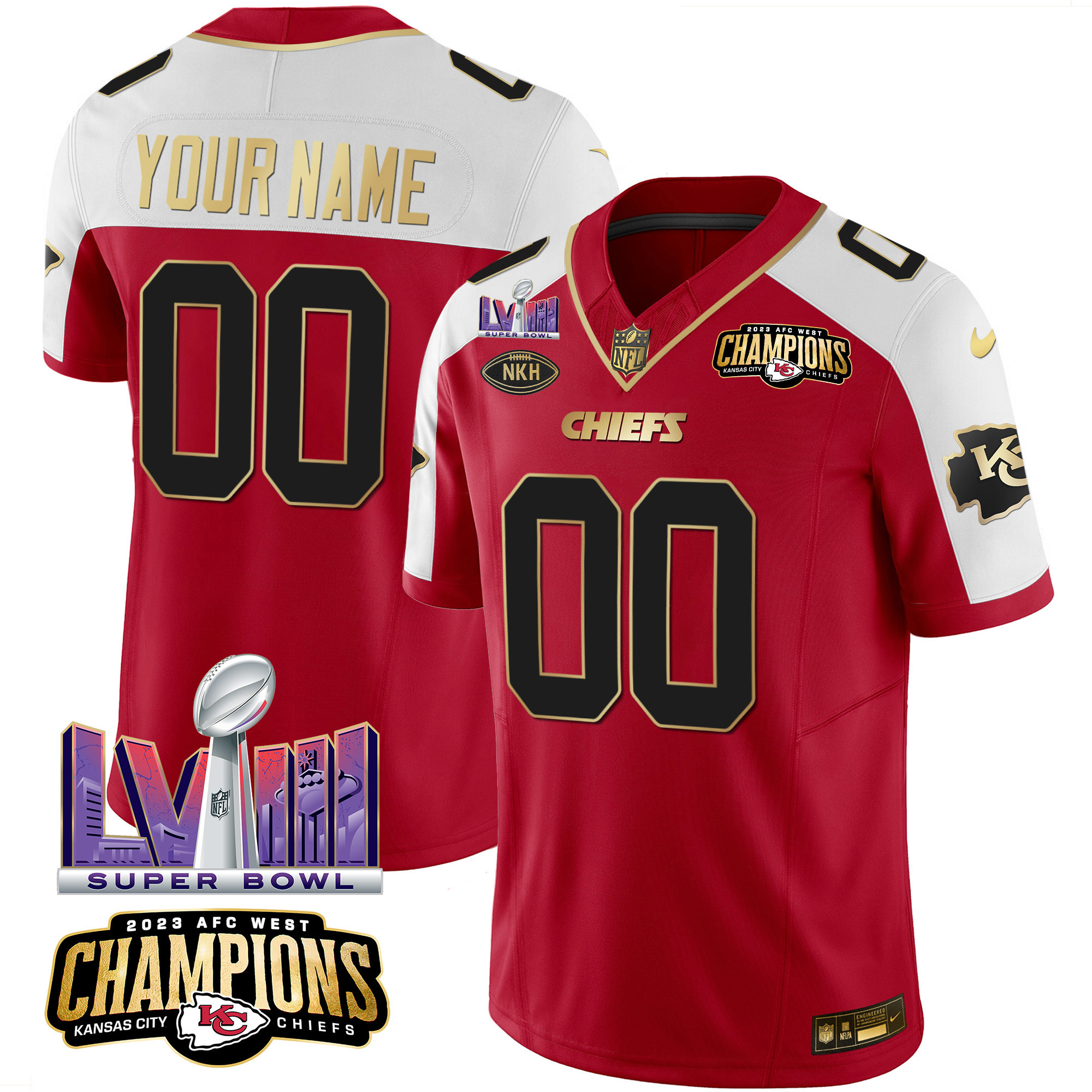 Kansas City Chiefs AFC West Champions & Super Bowl LVIII Patch Vapor Custom Red Alternate Jersey - All Stitched 