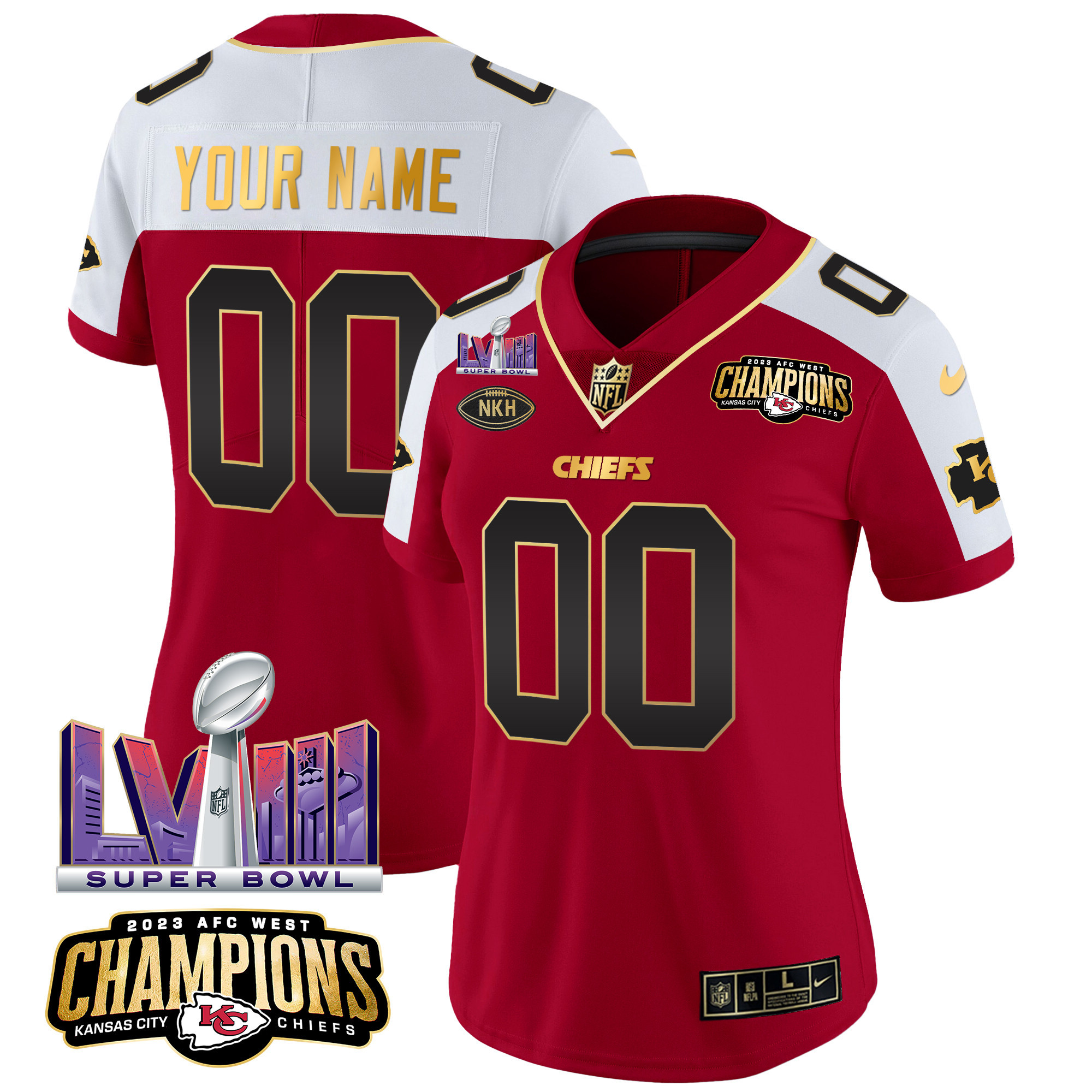 Kansas City Chiefs AFC West Champions & Super Bowl LVIII Patch Vapor Custom Red Alternate Jersey - All Stitched 