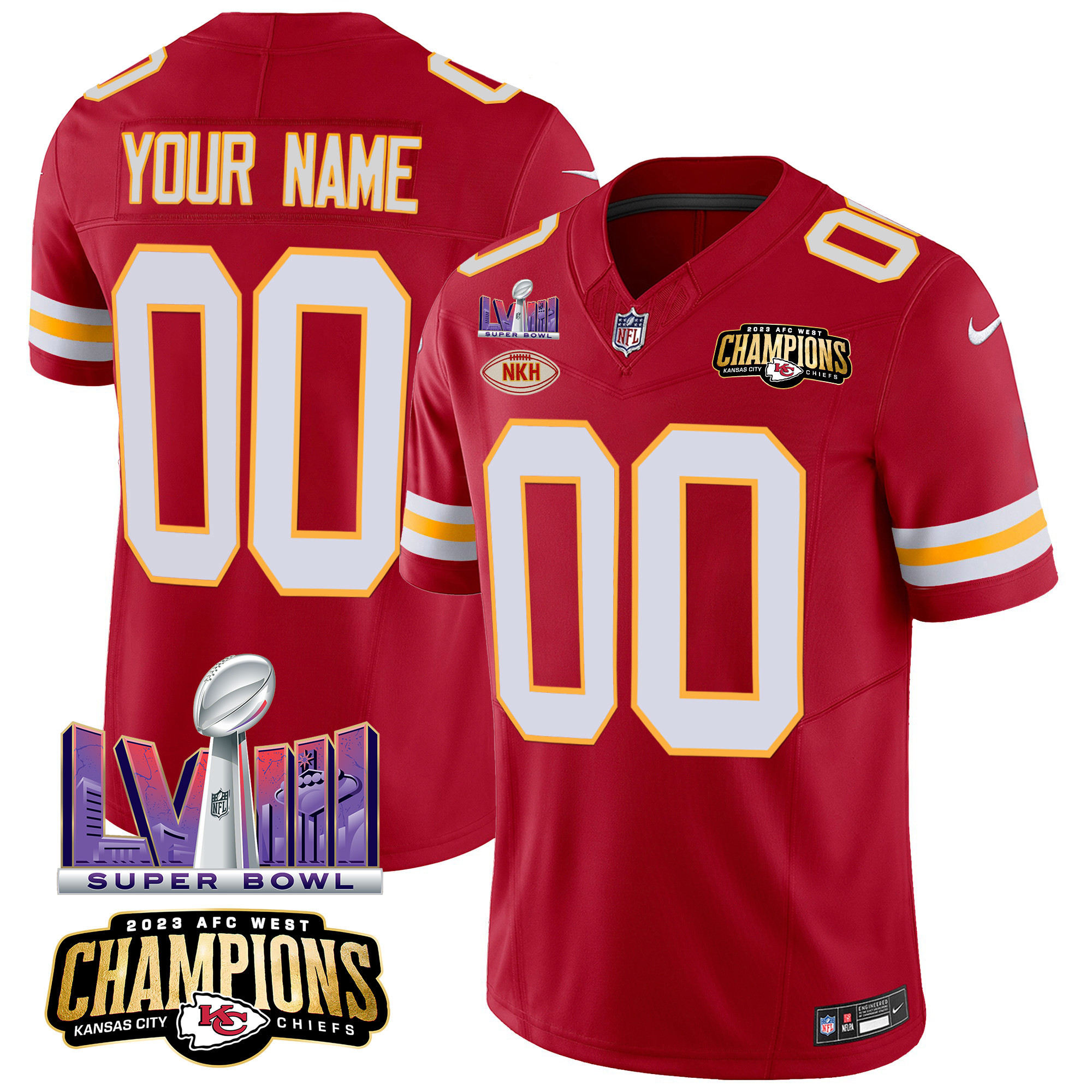 Kansas City Chiefs AFC West Champions & Super Bowl LVIII Patch Vapor Custom Red Jersey - All Stitched 