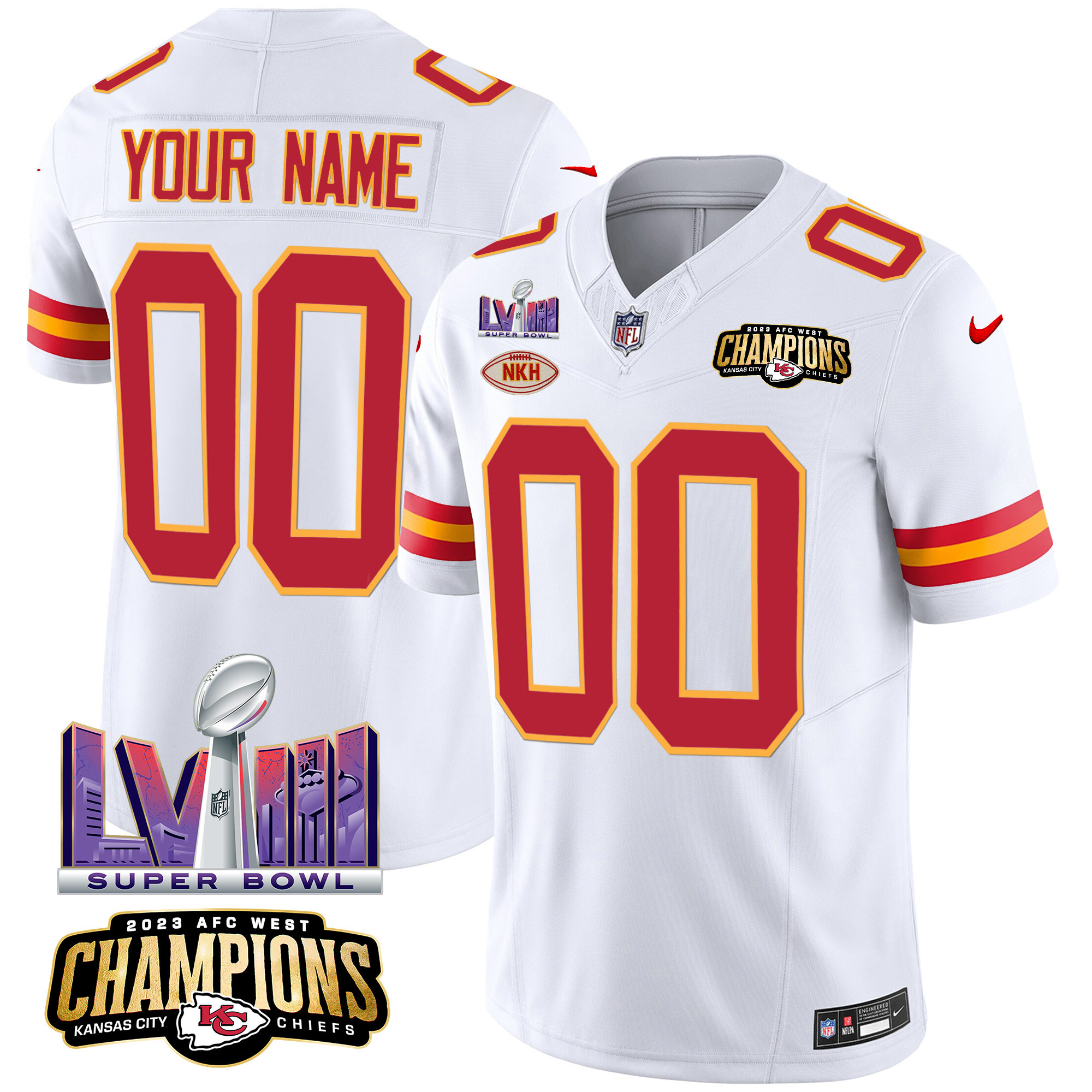 Kansas City Chiefs AFC West Champions & Super Bowl LVIII Patch Vapor Custom White Jersey - All Stitched 