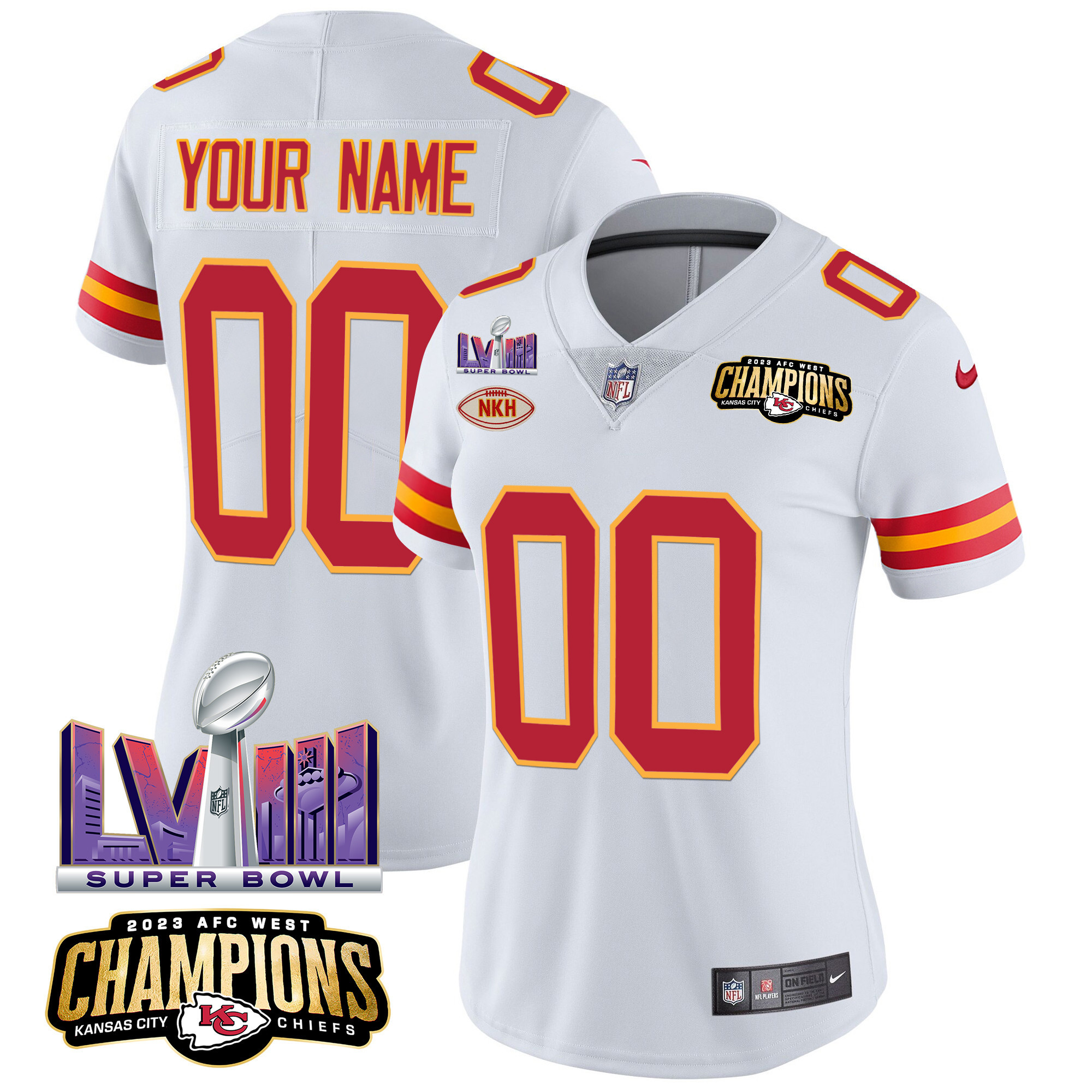 Kansas City Chiefs AFC West Champions & Super Bowl LVIII Patch Vapor Custom White Jersey - All Stitched 