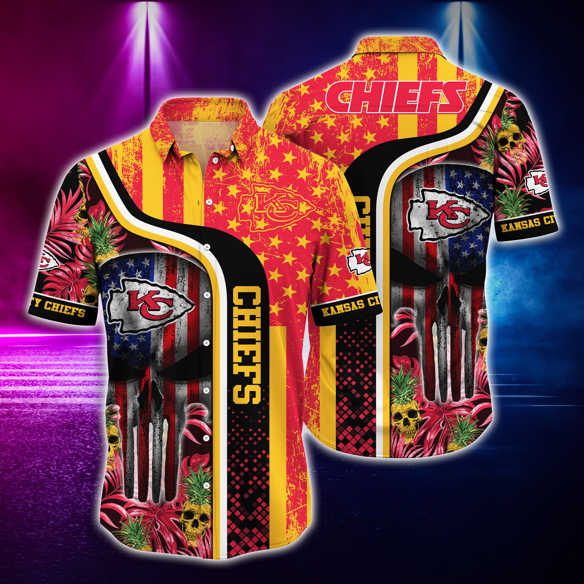 Kansas City Chiefs and skull tropical Hawaiian Shirt