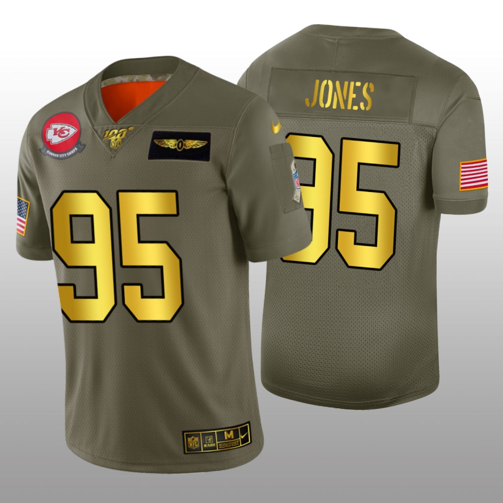 Kansas City Chiefs Chris Jones Olive Golden NFL 100 Jersey 2019 Salute to Service - Men's