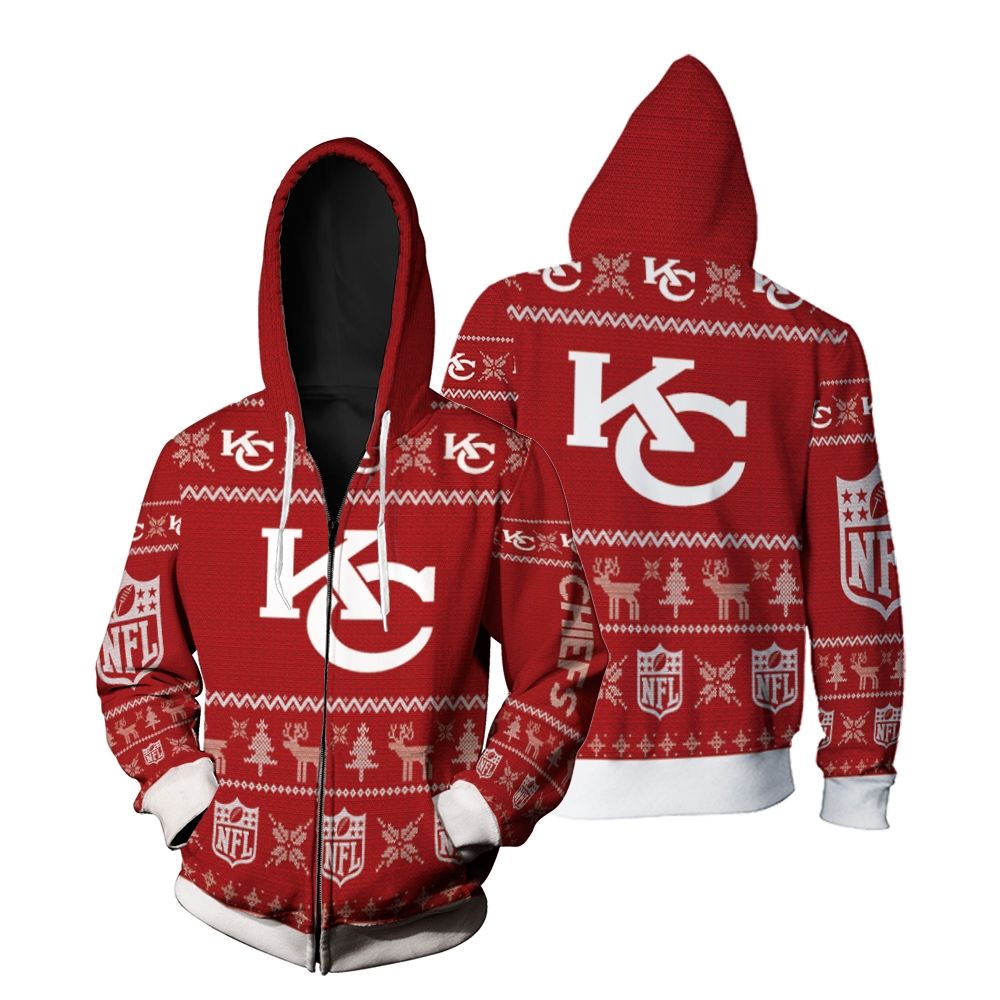 Kansas City Chiefs Christmas 3D Zip Hoodie