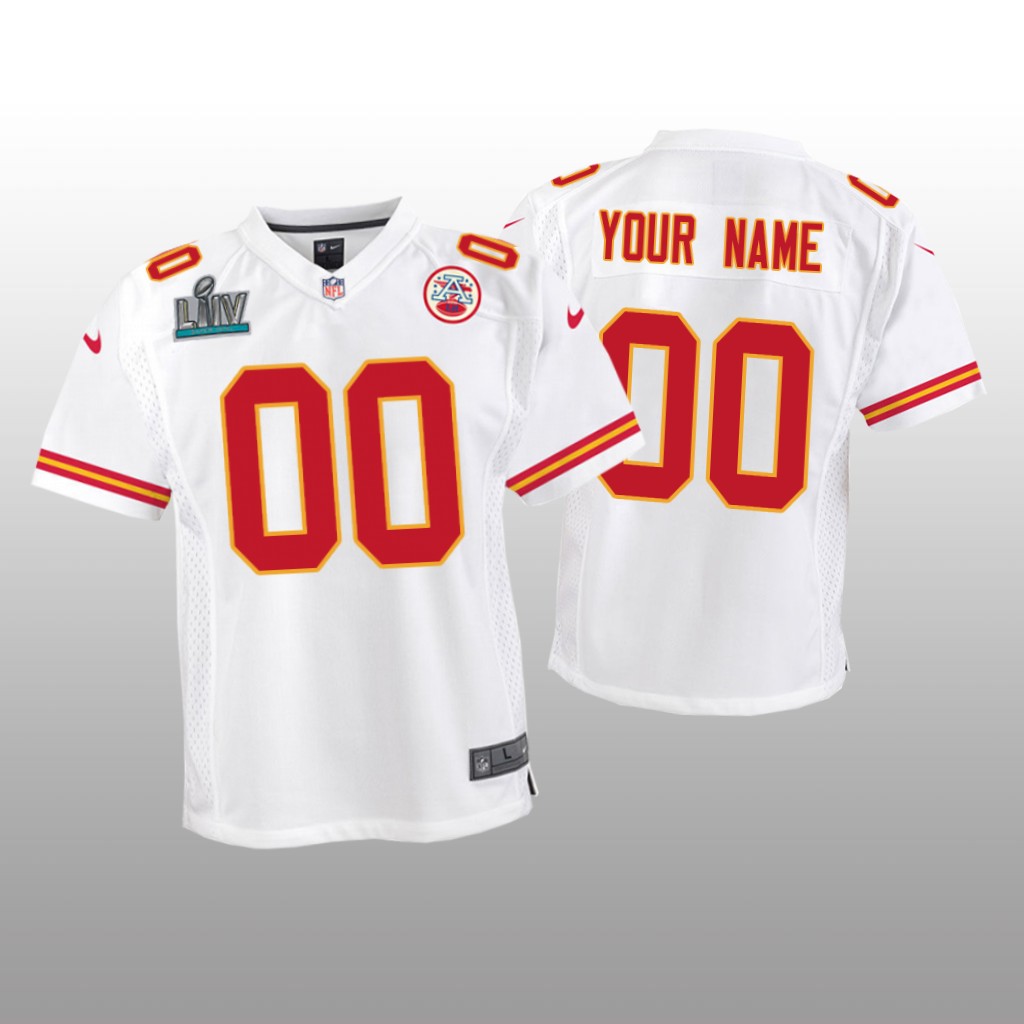 Kansas City Chiefs Custom White Game Jersey Super Bowl LIV - Youth