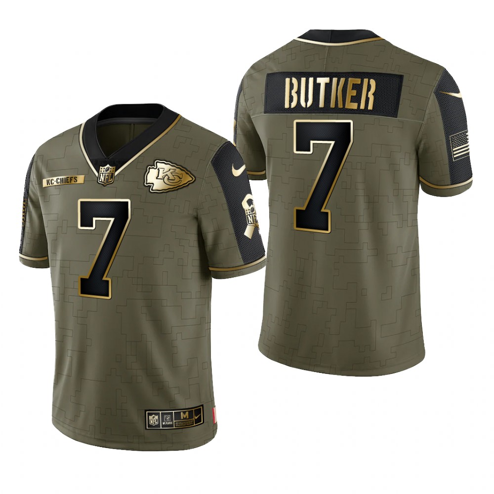 Kansas City Chiefs Harrison Butker Olive Gold Limited Jersey 2021 Salute To Service - Men's